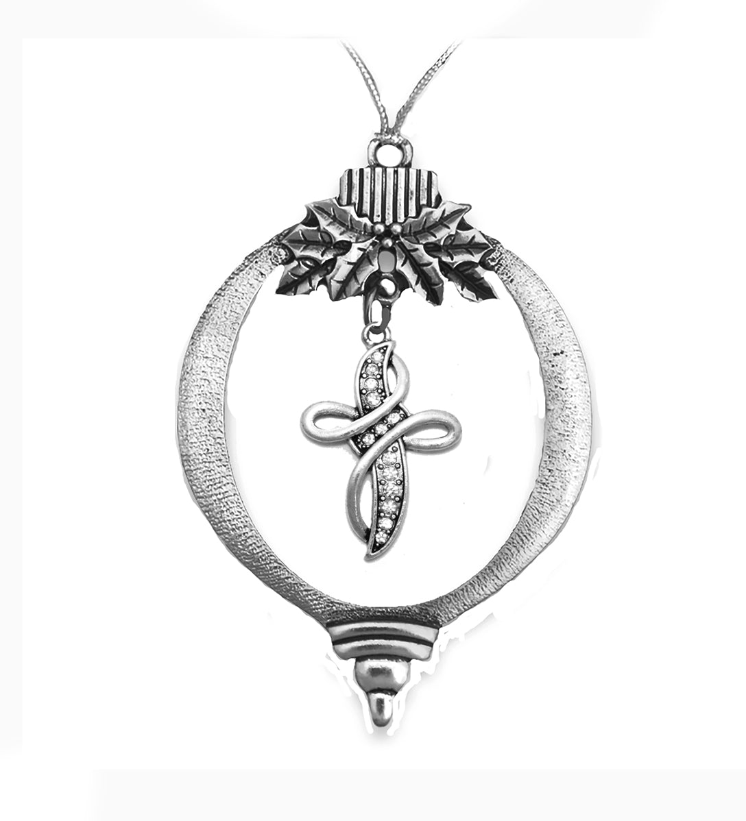 Beautiful Silvertone Austrian Crystal Infinity Cross Christmas Tree Ornament. With Tree Attachment. What A Wonderful Gift For Yourself Or Someone Special. Made In The USA By Veterans.©2024