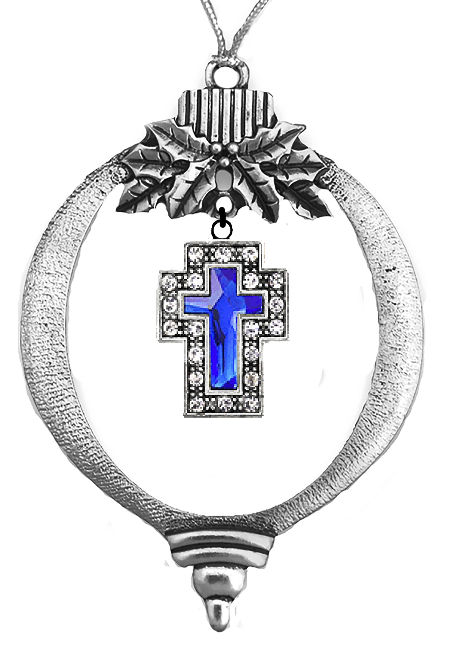 Beautiful Light Sapphire Genuine Austrian Cut Crystal, Surrounded By Clear Austrian Cut Crystals Silvertone Cross In A Silvertone Glittering Christmas Tree Ornament. What A Wonderful Gift For Yourself Or Someone Specia l©2024