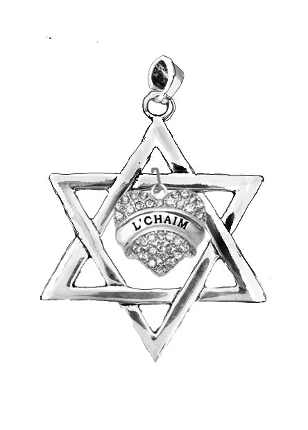 Large Polished Silvertone Star Of David With Genuine Austrian Crystal Heart L'Chiam, Means To Life, Ornament With Hanger Attached. 3 3/4 Inches High X 2 1/2 Inches. What A Great Gift For Yourself Or Someone Special. Hand Made In The USA By Veterans,©2025