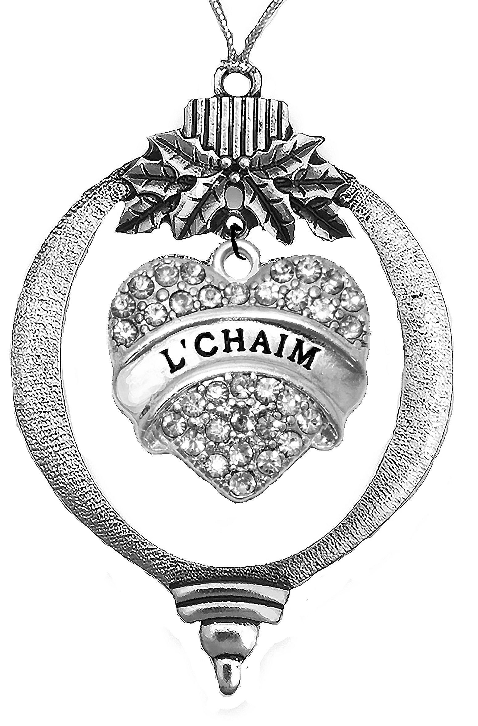 L' Chaim, To Life! Hanukkah Silvertone Tree Ornament, With Genuine Austrian Cut Crystal Heart That Glitters And Sparkles On The Bush, Ornament Is 3 " By 2 ". Comes With Silver String Attachment For Easy Hanging. Handmade In The USA By Veterans.©2025