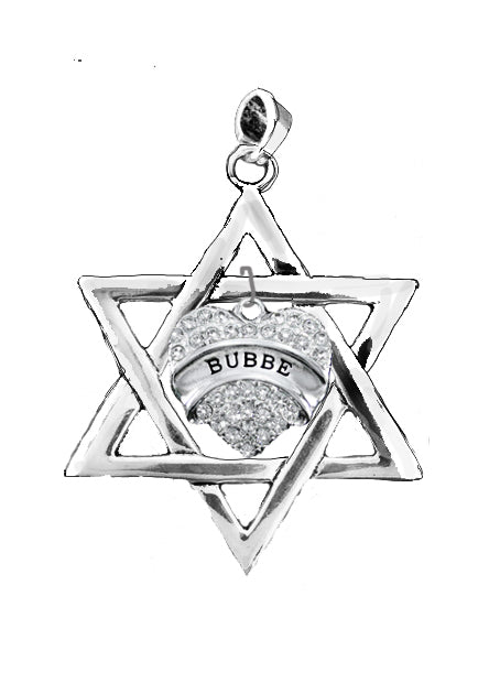 Large Polished Silvertone Star Of David With Genuine Austrian Crystal Heart Bubbe, Ornament With Hanger Attached. 3 3/4 Inches High X 2 1/2 Inches. What A Great Gift For Yourself Or Someone Special. Hand Made In The USA By Veterans,©2025