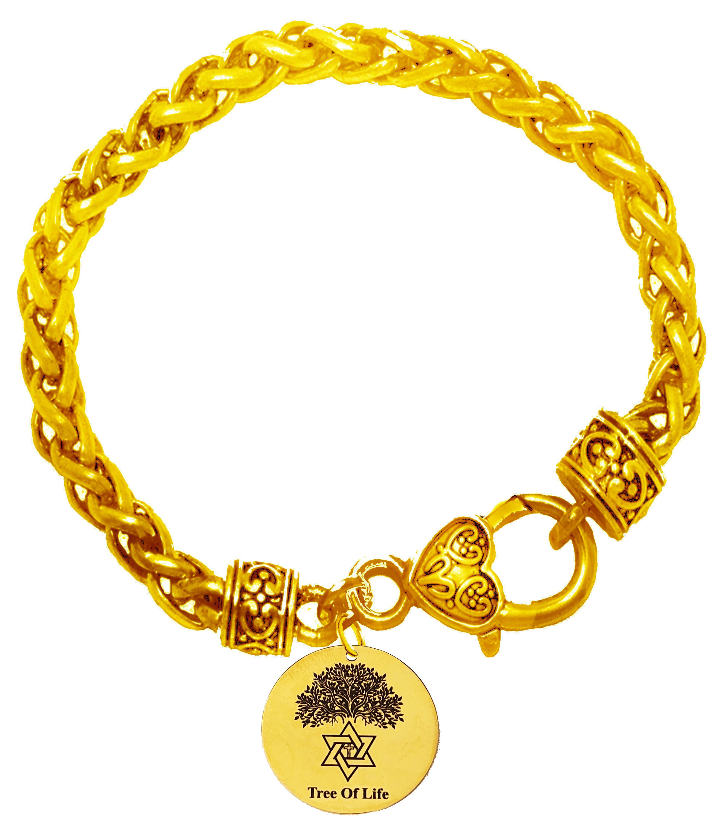 Messianic Tree Of Life 14KT Goldtone Charm On A Beautiful 14KT Goldtone Antique Wheat Chain Bracelet. What A Great Gift For Yourself Or Someone Special! Hypoallergenic-Safe, No Nickel, Lead, Or Cadmium In The Metal. Made In The USA By Veterans