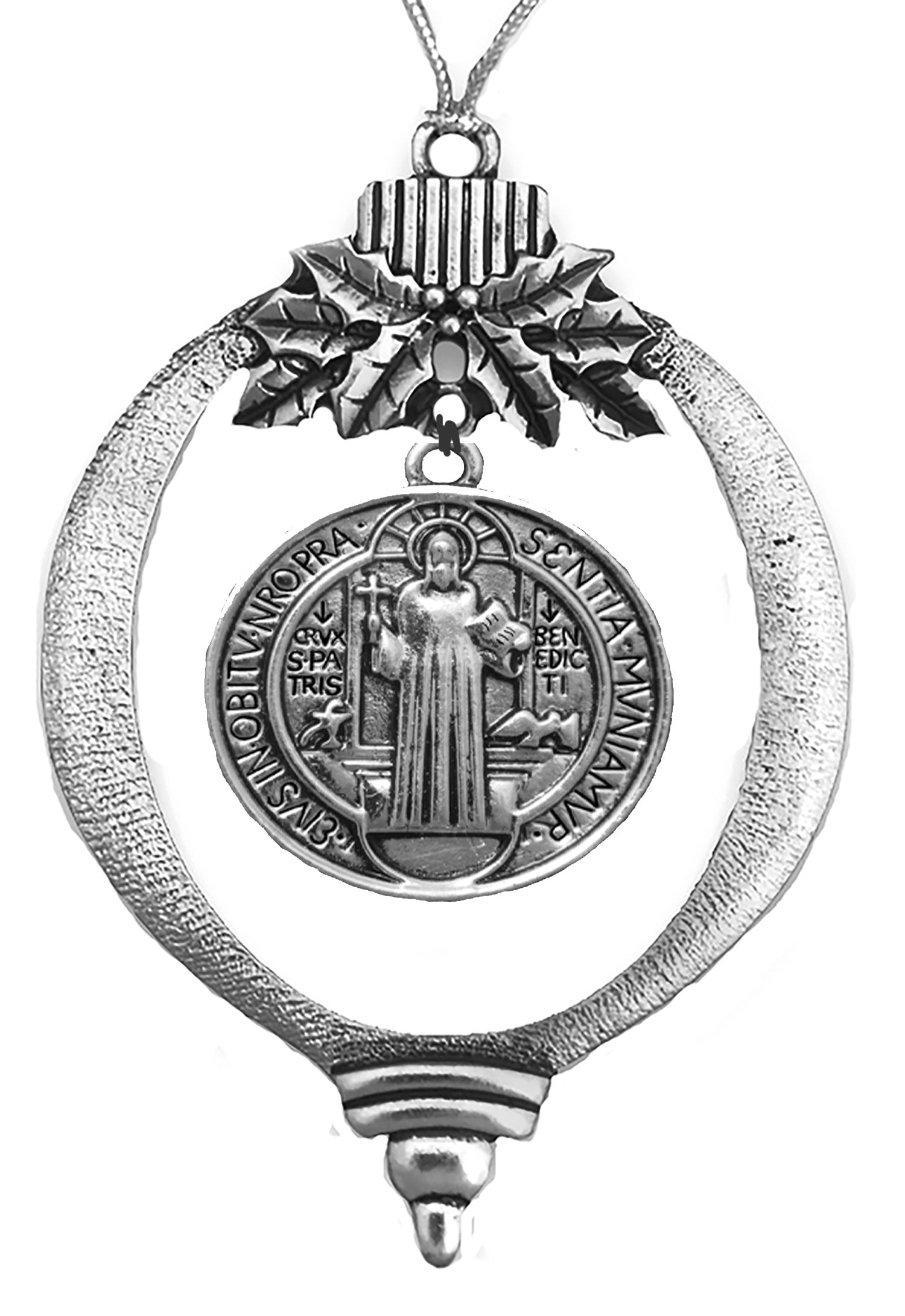 The Powerful Prayer Of St Benedict On The Back, "Behold I Have Given You The Power..., And Nothing Will Harm You". .Around the margin of the charm, letters V R S N S M V S M Q L I V B are the letters, of a prayer of exorcism against Satan