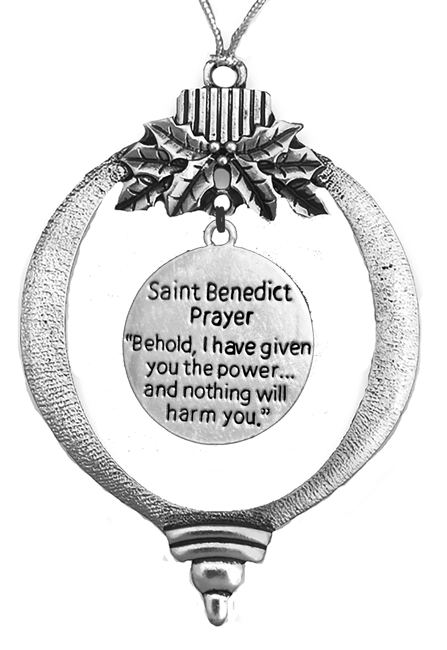 The Powerful Prayer Of St Benedict On The Back, "Behold I Have Given You The Power..., And Nothing Will Harm You". .Around the margin of the charm, letters V R S N S M V S M Q L I V B are the letters, of a prayer of exorcism against Satan