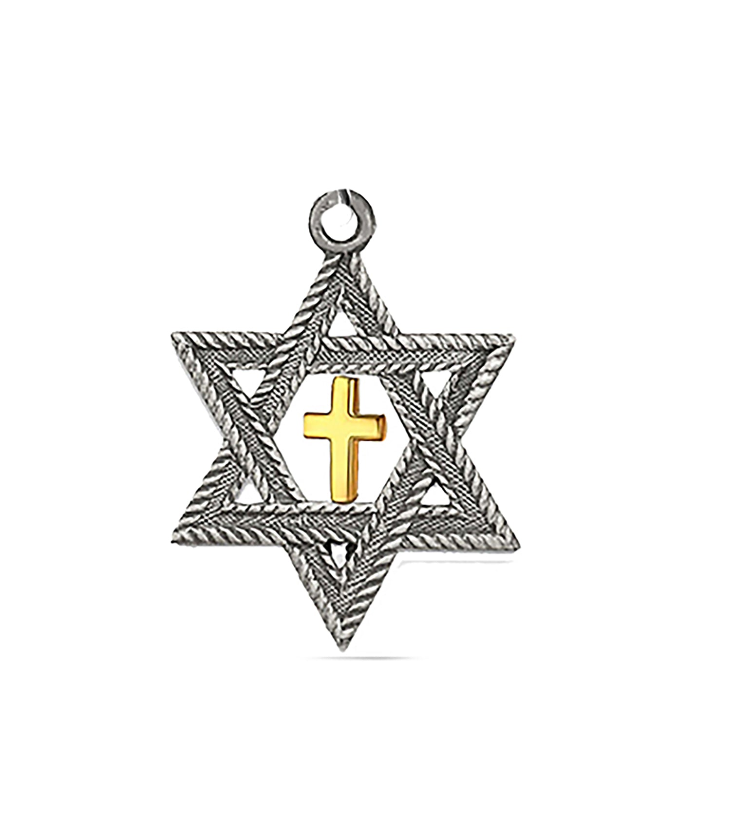 Messianic Antique Silvertone, Star Of David With 14KT Goldtone Cross Charm. Hypoallergenic-Safe, No Nickel, Lead, Or Cadmium In The Metal. Comes With Jump Ring Attached. Charm Size 7/8 X 7/8 Inch.