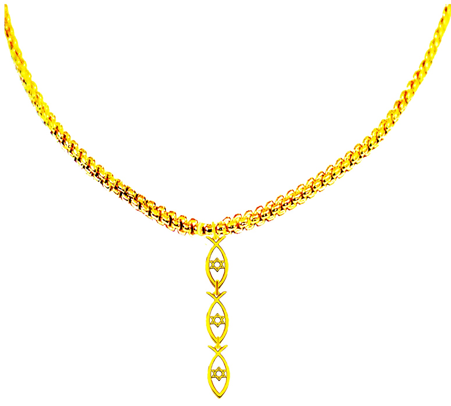 Messianic Fashion, Ichthus Fish, Was Used As Secret Symbol By Persecuted Early Christians, Star Of David Symbolizes Jesus's Faith.Necklace Is Adjustable 14KT Goldtone Chain. What A Wonderful Gift For Yourself,Or Someone Special.Comes In A Black Velvet Bag