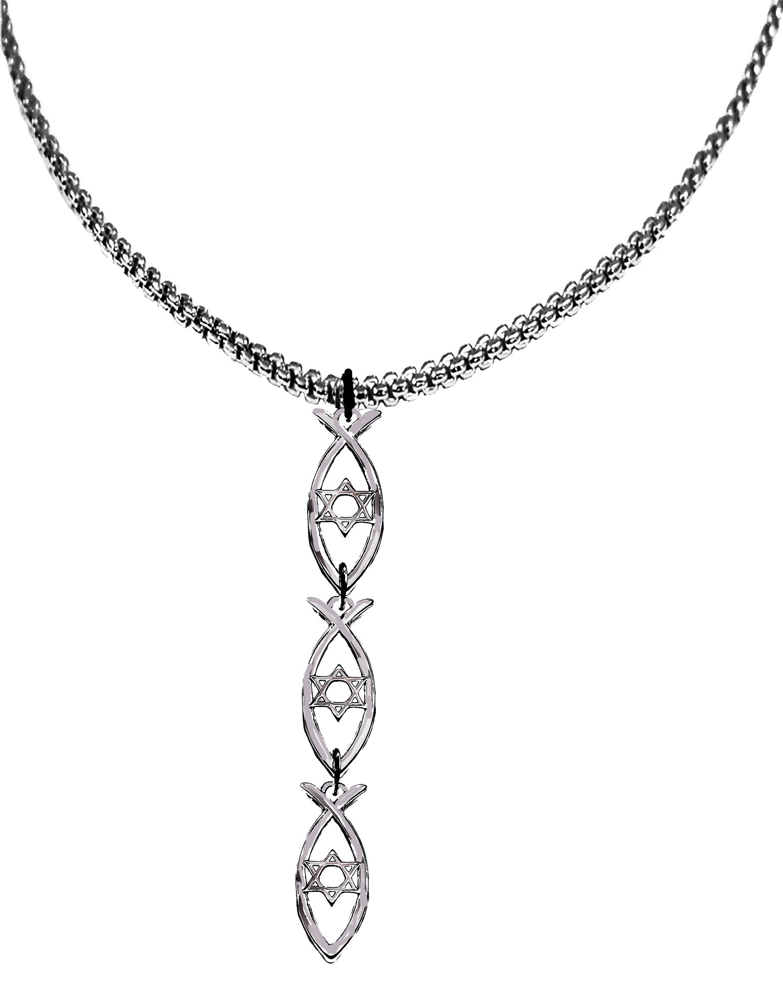Messianic Fashion,Ichthus Fish,Used As Secret Symbol By Persecuted Early Christians,Star Of David Symbolizes Jesus's Faith.Necklace Is Adjustable Silvertone Chain.What A Wonderful Gift For Yourself,Or Someone Special.Gift Ready Comes In Black Velvet Bag