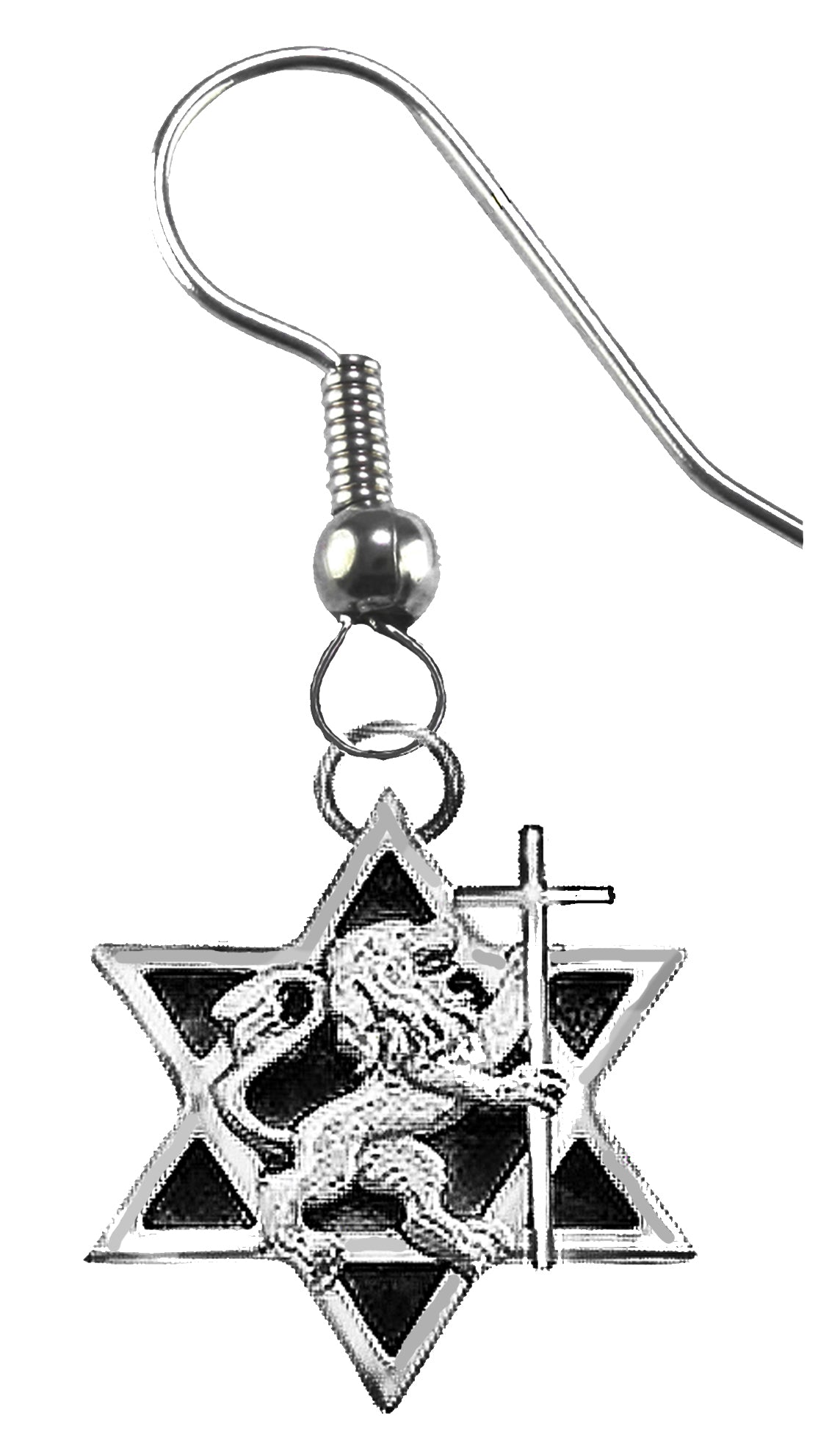 Messianic Lion Of Judah Holding A Cross And Star Of David With Yeshua In 14KT Goldtone Hebrew On A Ball Post. Cross Is Only 1 3/8ths Inches High. A Stunning Design When You See It In Person. What A Wonderful Gift For Yourself, Or Someone Special.