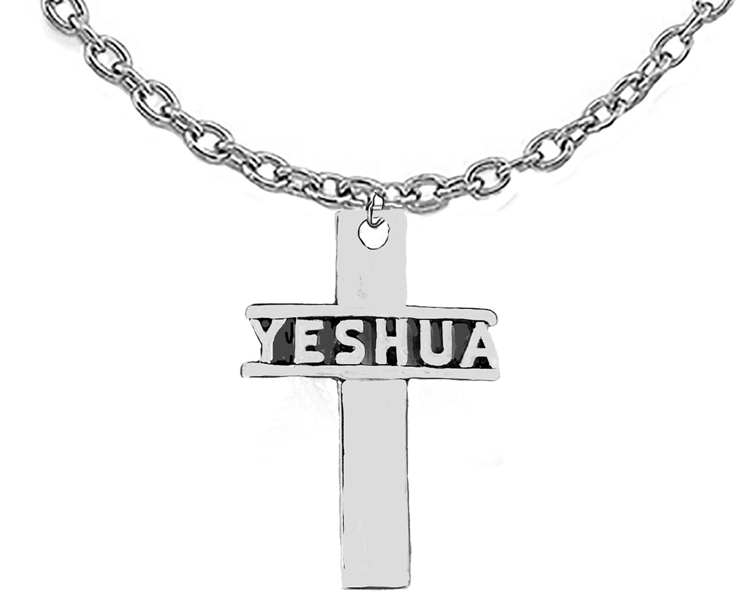 Messianic Open Yeshua Silvertone Cross Adjustable Silvertone Necklace. 18 To 21 Inches. You Can See Through The Letters Of Jesus's Hebrew Name. The Cross Is 7/8ths Inch High, Though It Looks Larger. What A Wonderful Gift For Yourself Or Someone Special!