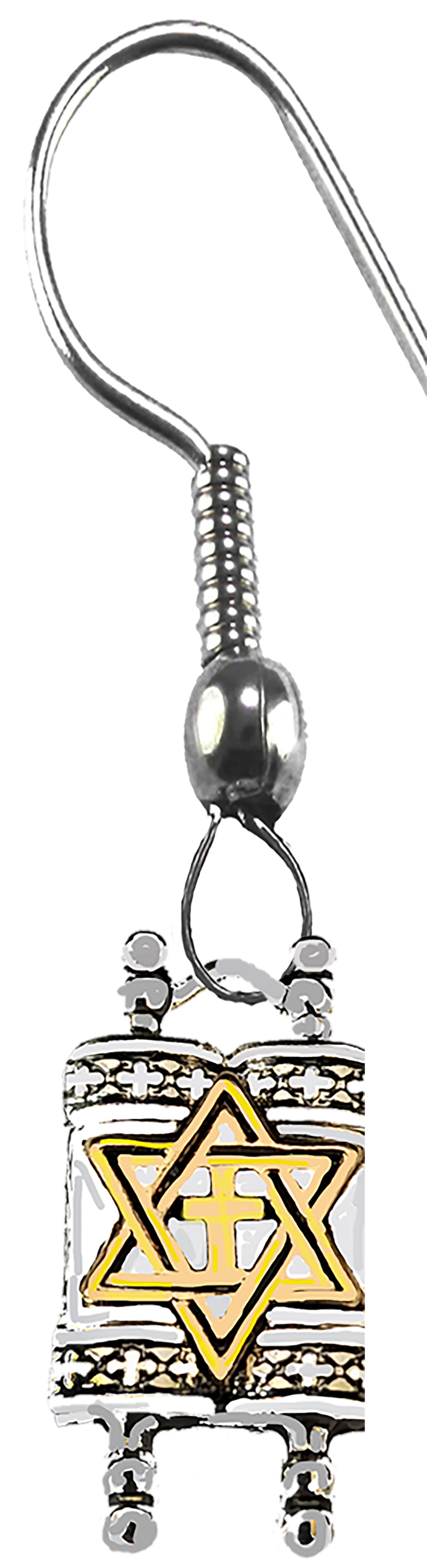 Messianic Holy Torah (Old Testament On A Scroll) Silvertone, 14KT Goldtone Star Of David On A Fishhook Earring Wire. Charm Is 3/4ths Of A Inch. What A Wonderful Gift For Yourself,Or Someone Special