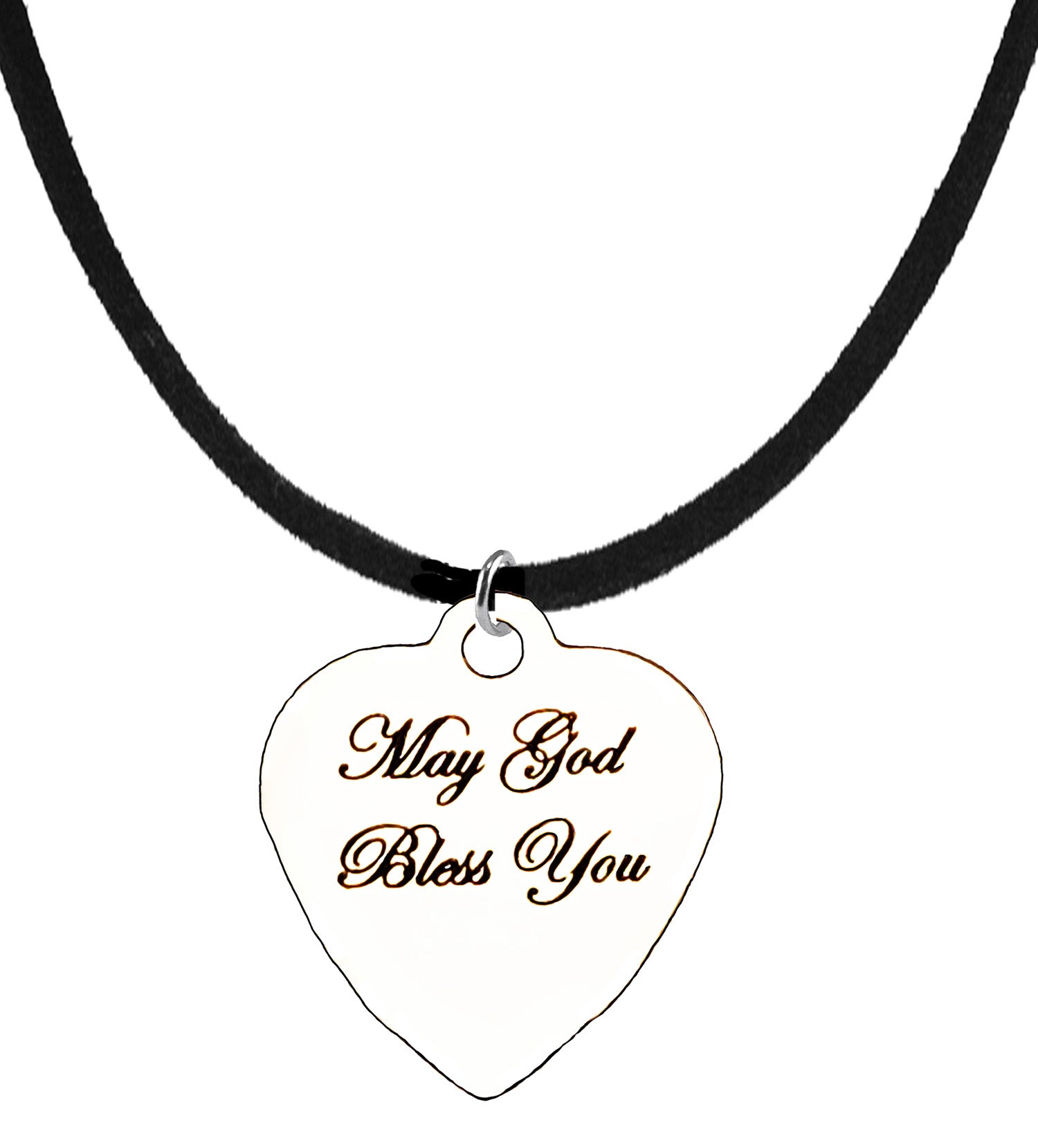 May GOD Bless You, Silvertone Engraved Heart Charm On A Silvertone Adjustable Box Chain Necklace. 18 To 21 Inches. What A Wonderful Gift, For Yourself Or Someone Special. Hypoallergenic-Safe, No Nickel, Lead, Or Cadmium In The Metal.