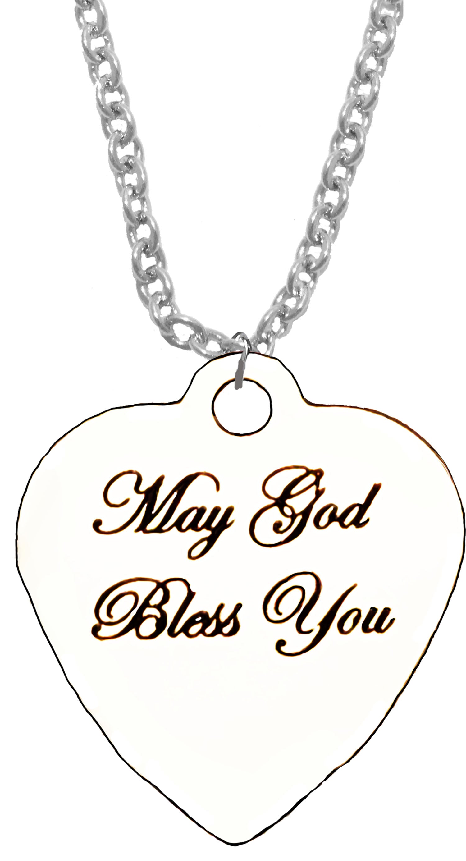 Children's, May GOD Bless You, Silvertone Engraved Heart Charm On A Silvertone Adjustable Cable Chain Necklace. 12 To 15 Inches. What A Wonderful Gift, For Yourself Or Someone Special. Hypoallergenic-Safe, No Nickel, Lead, Or Cadmium In The Metal.