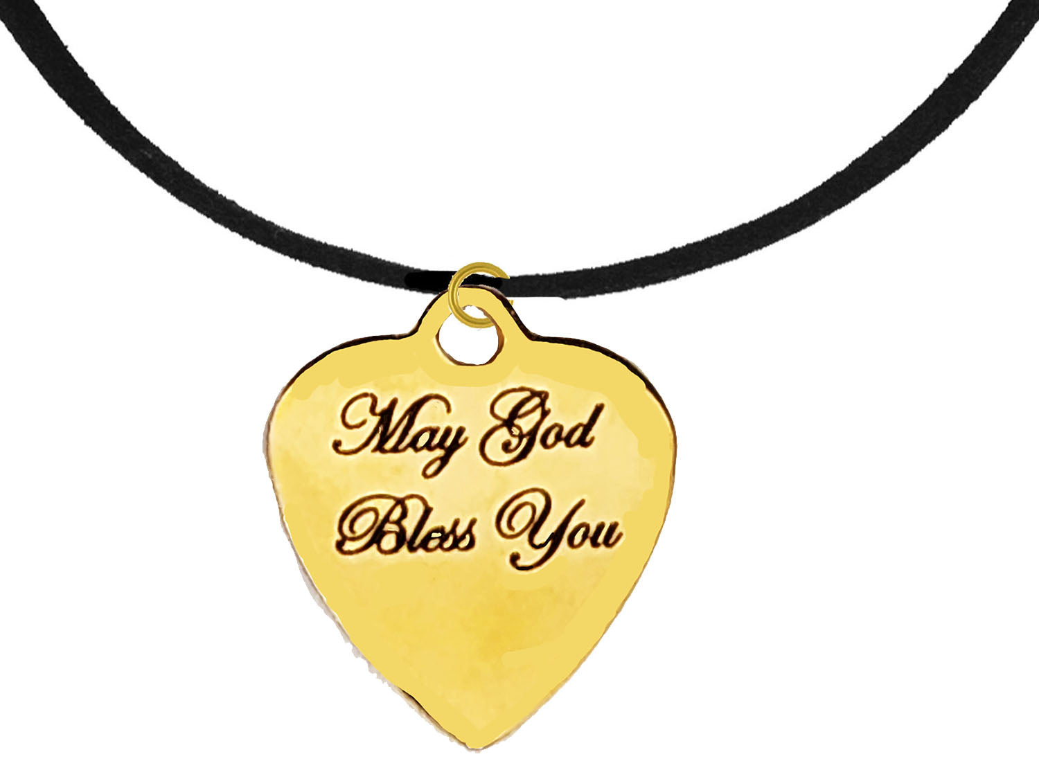 May GOD Bless You,14KT Goldtone Engraved Charm On A Adjustable Genuine Black Suede Necklace. 18 To 21 Inches. What A Wonderful Gift, For Yourself Or Someone Special. Hypoallergenic-Safe, No Nickel, Lead, Or Cadmium In The Metal.