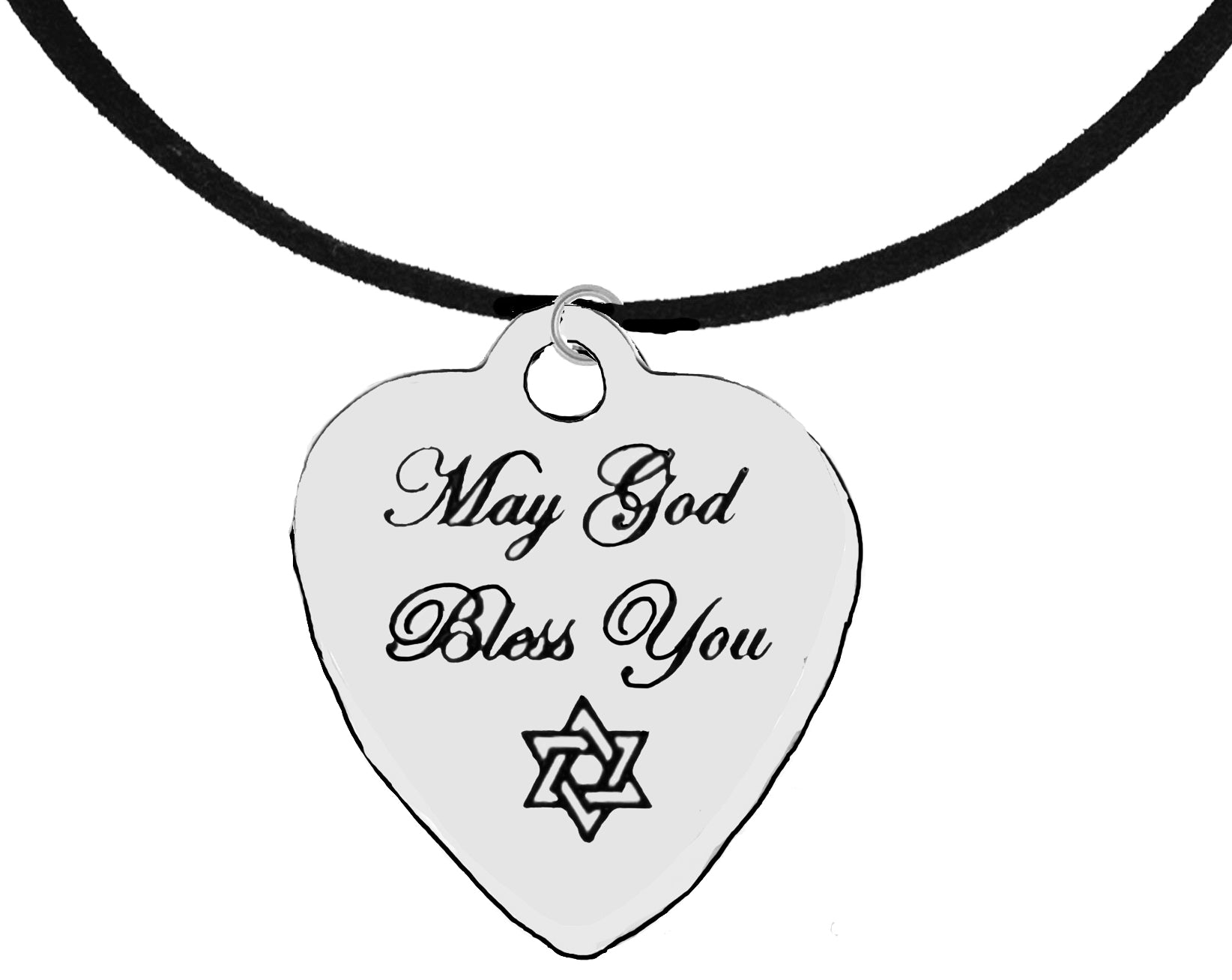 May GOD Bless You, Star of David, Silvertone Engraved Charm,Adjustable Black Suede Necklace.18 To 21 Inches.What A Wonderful Gift, For Yourself Or Someone Special.Hypoallergenic-Safe,No Nickel,Lead,Or Cadmium. Great Chanukah, Bar/Bas Mitzvah Gift.