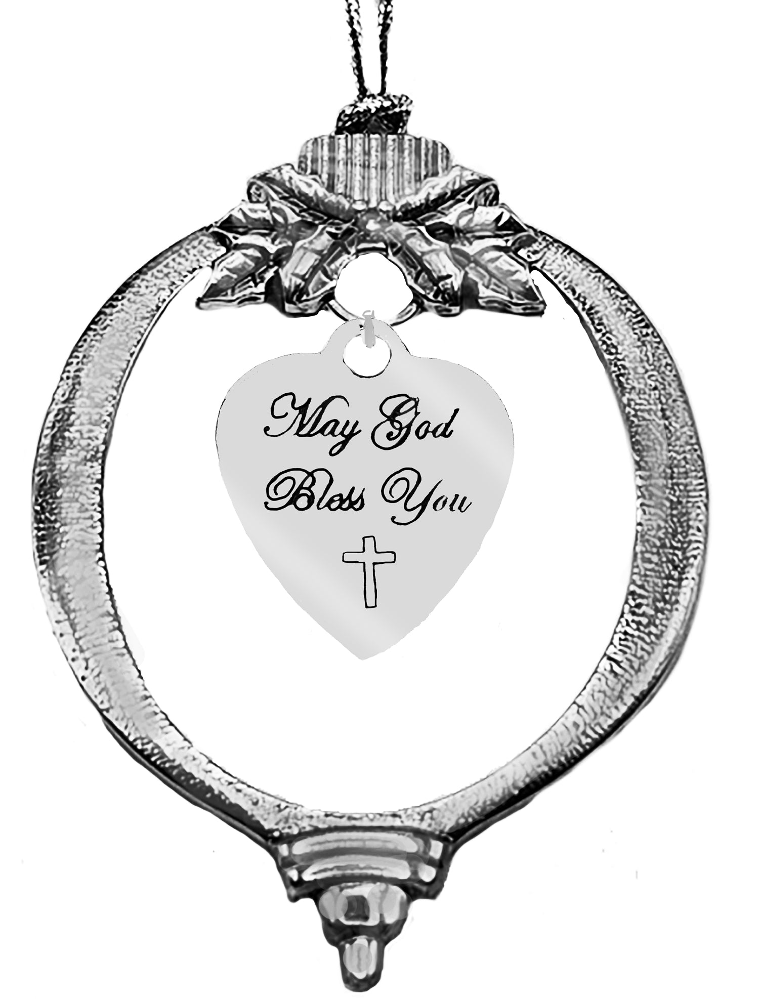 May GOD Bless You, Silvertone Engraved Charm,With Cross On A Silvertone Christmas Tree Ornament,With Tree Attachment.What A Wonderful Christmas Gift,No Sizes To Worry About.Don't Be Fooled By The Quantity.A Lot Of Churchs Order For The Entire Congregation