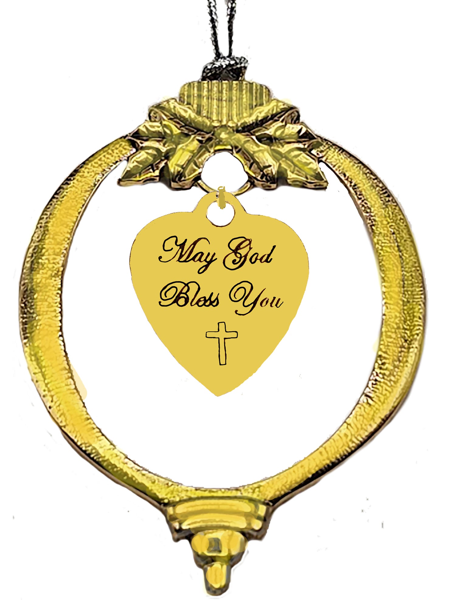 May GOD Bless You,14KT Goldtone Engraved Charm,With Cross On A Goldtone Christmas Tree Ornament,With Tree Attachment.What A Wonderful Christmas Gift,No Sizes To Worry About.Don't Be Fooled By The Quantity.A Lot Of Churchs Order For The Entire Congregation