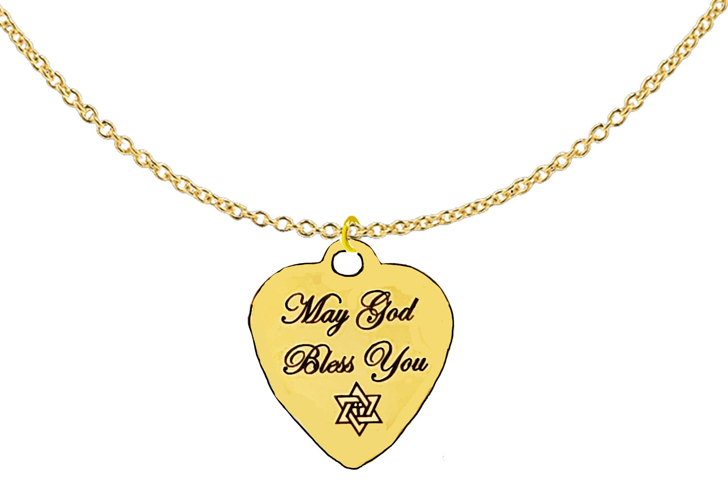 Messianic, May GOD Bless You, Star Of David With A Cross In The Center, 14KT Goldtone Engraved Heart Charm On A 14KT Goldtone Adjustable Cable Chain Necklace. 18 To 21 Inches. What A Wonderful Gift, For Yourself Or Someone Special. Hypoallergenic-Safe