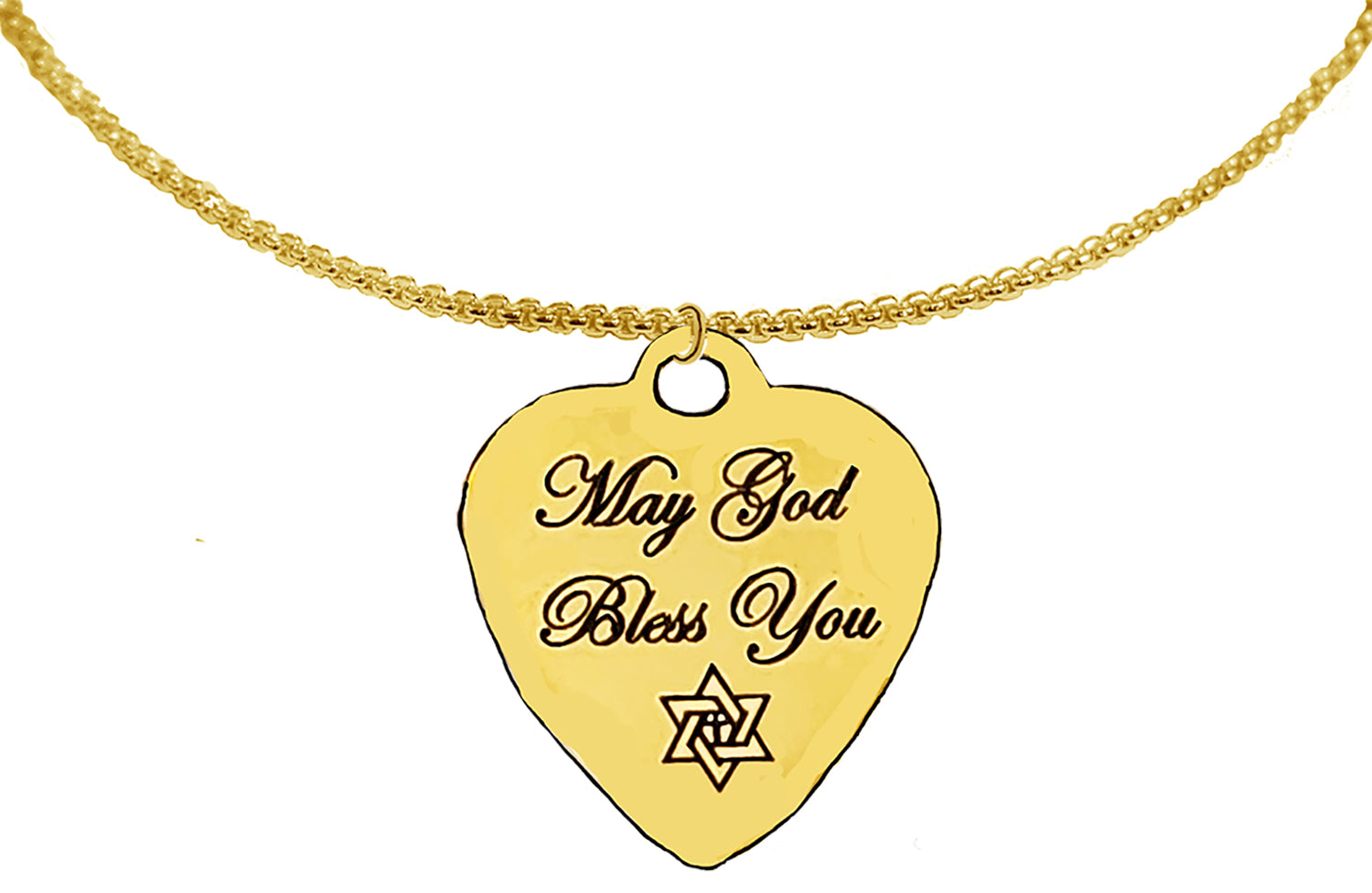 Messianic, May GOD Bless You, Star Of David With A Cross In The Center, 14KT Goldtone Engraved Heart Charm On A 14KT Goldtone Adjustable Box Chain Necklace. 18 To 21 Inches. What A Wonderful Gift, For Yourself Or Someone Special. Hypoallergenic-Safe