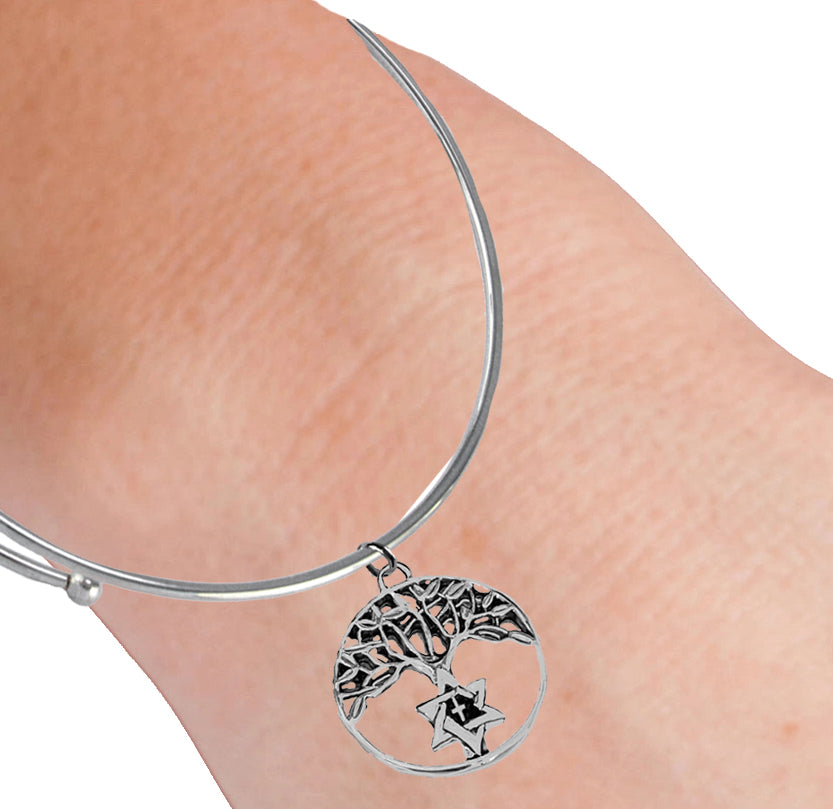 Messianic Open Silvertone Tree Of Life On A Contemporary Adjustable Miracle Wire Bacelet. What A Great Gift For Yourself Or Someone Special! Hypoallergenic-Safe, No Nickel, Lead, Or Cadmium In The Metal. Made In The USA By Veterans