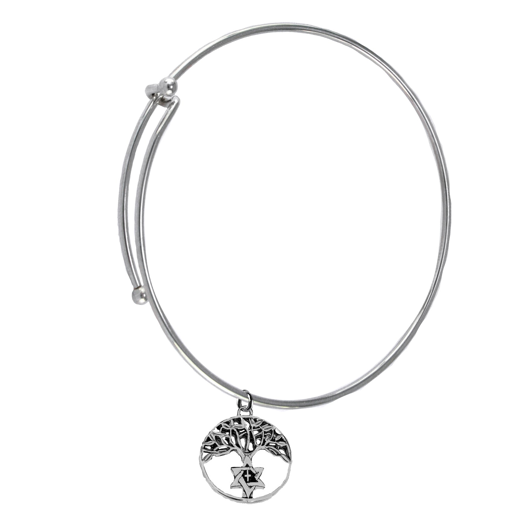 Messianic Open Silvertone Tree Of Life On A Contemporary Adjustable Miracle Wire Bacelet. What A Great Gift For Yourself Or Someone Special! Hypoallergenic-Safe, No Nickel, Lead, Or Cadmium In The Metal. Made In The USA By Veterans