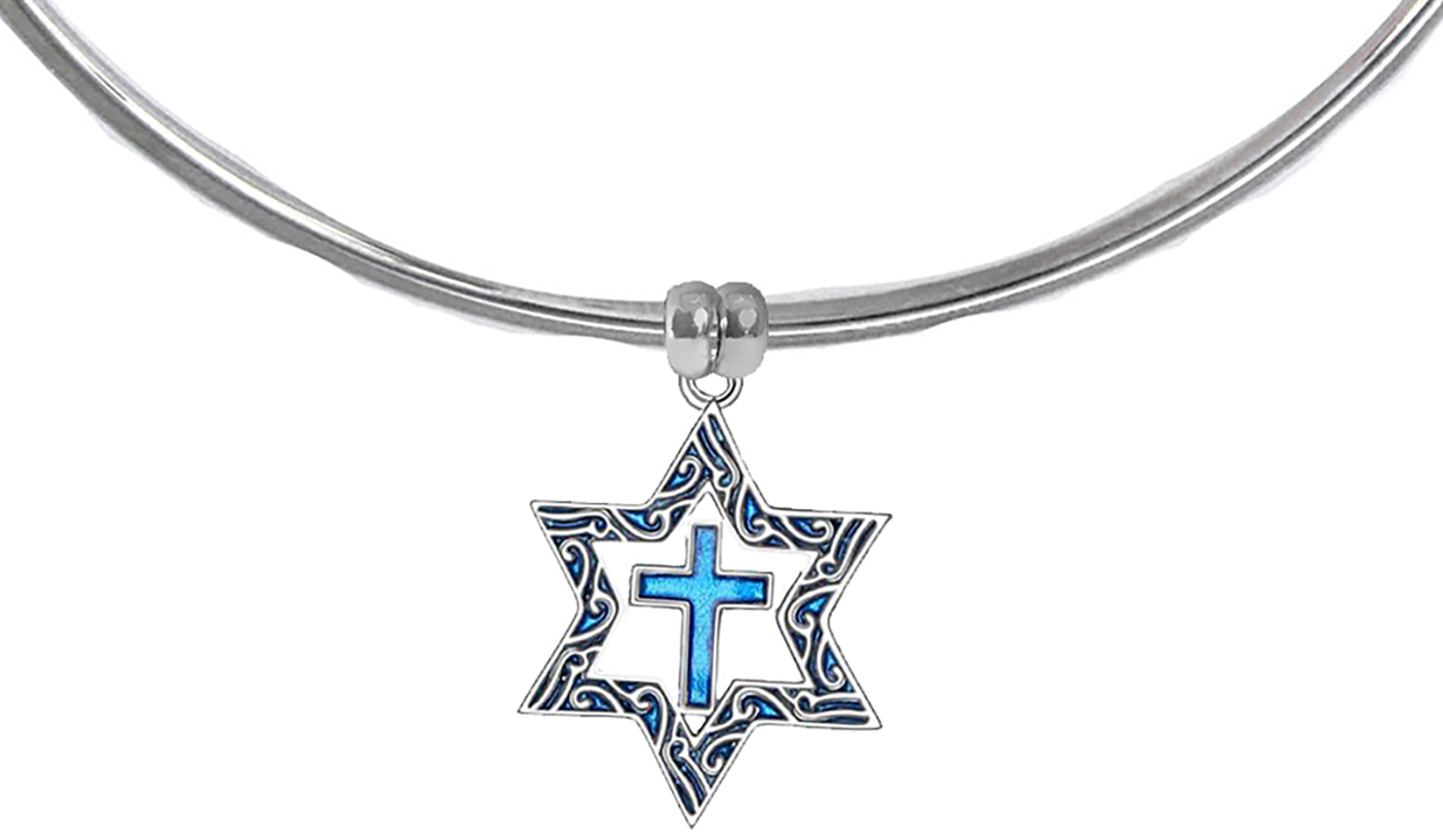 Messianic Silvertone Antique Star Of David With A Turquoise Cross "Choker" Necklace. Will Fit Everyone. What A Wonderful Gift For Yourself, Or Someone Special. Gift Ready Comes In A Small Black Velvet Bag
