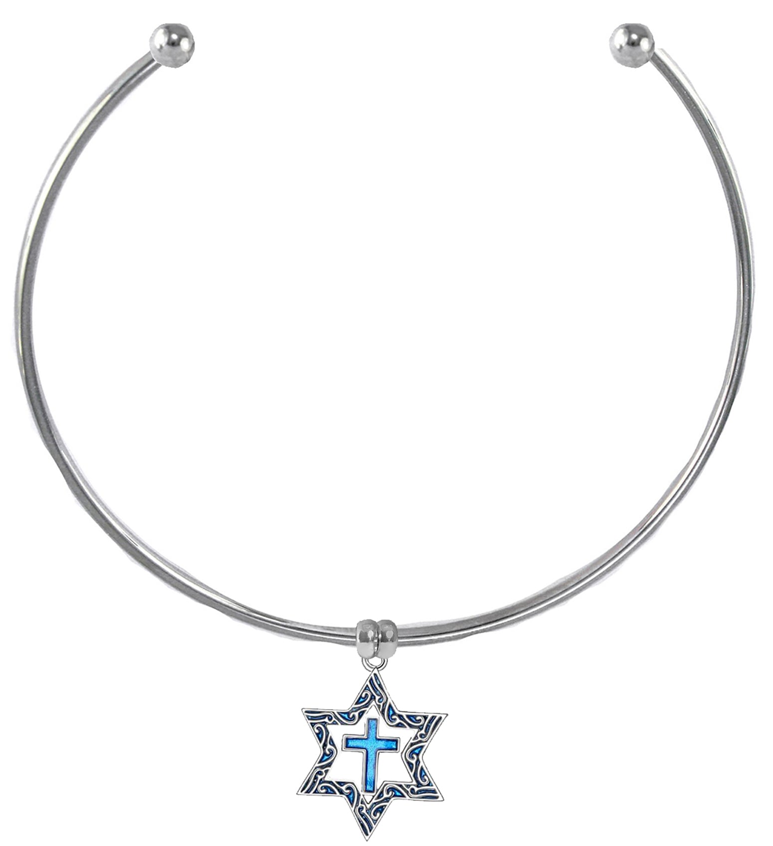 Messianic Silvertone Antique Star Of David With A Turquoise Cross "Choker" Necklace. Will Fit Everyone. What A Wonderful Gift For Yourself, Or Someone Special. Gift Ready Comes In A Small Black Velvet Bag