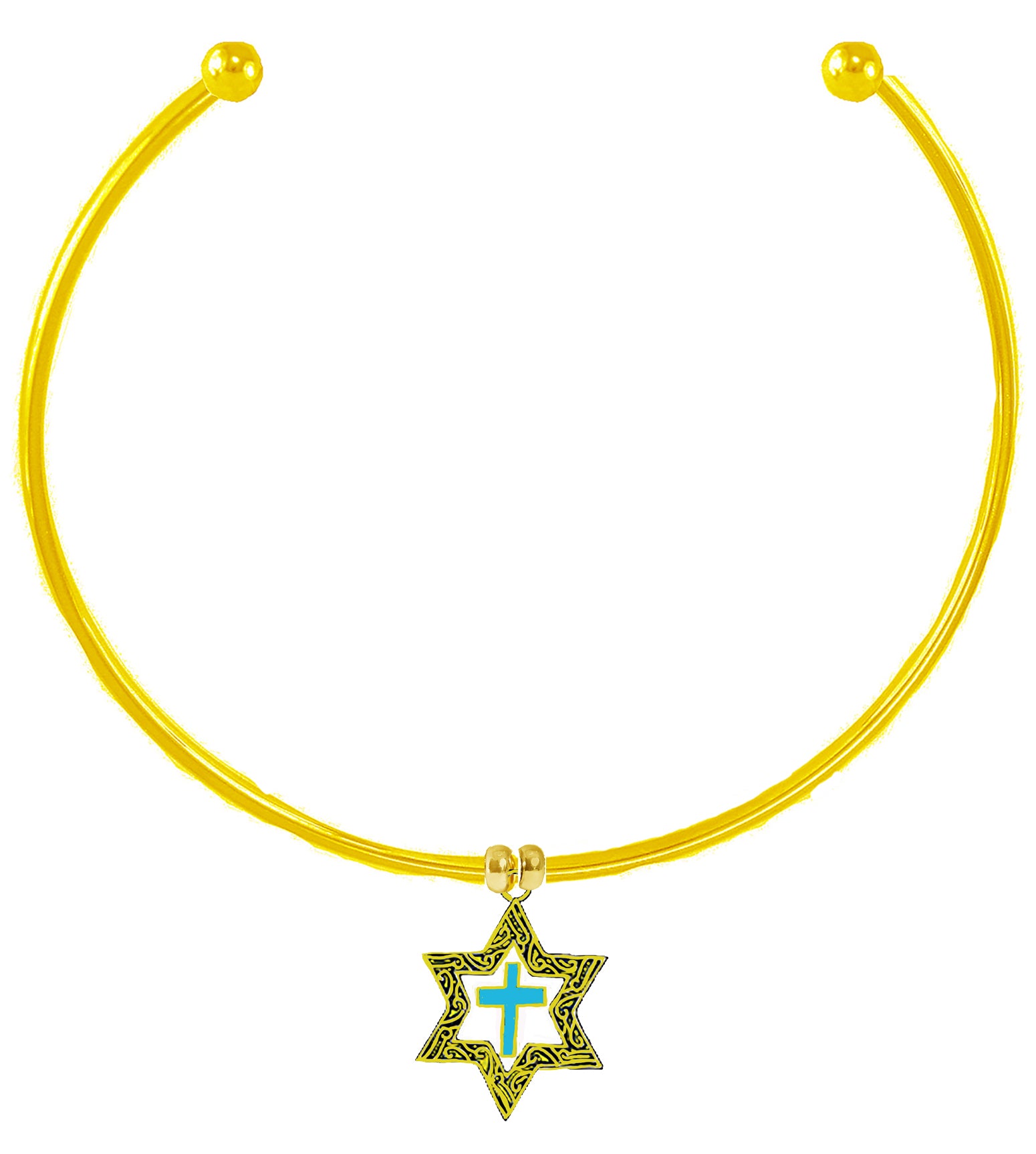 Messianic 14KT Goldtone Antique Star Of David With A Turquoise Cross "Choker" Necklace. Will Fit Everyone. What A Wonderful Gift For Yourself, Or Someone Special. Gift Ready Comes In A Small Black Velvet Bag.