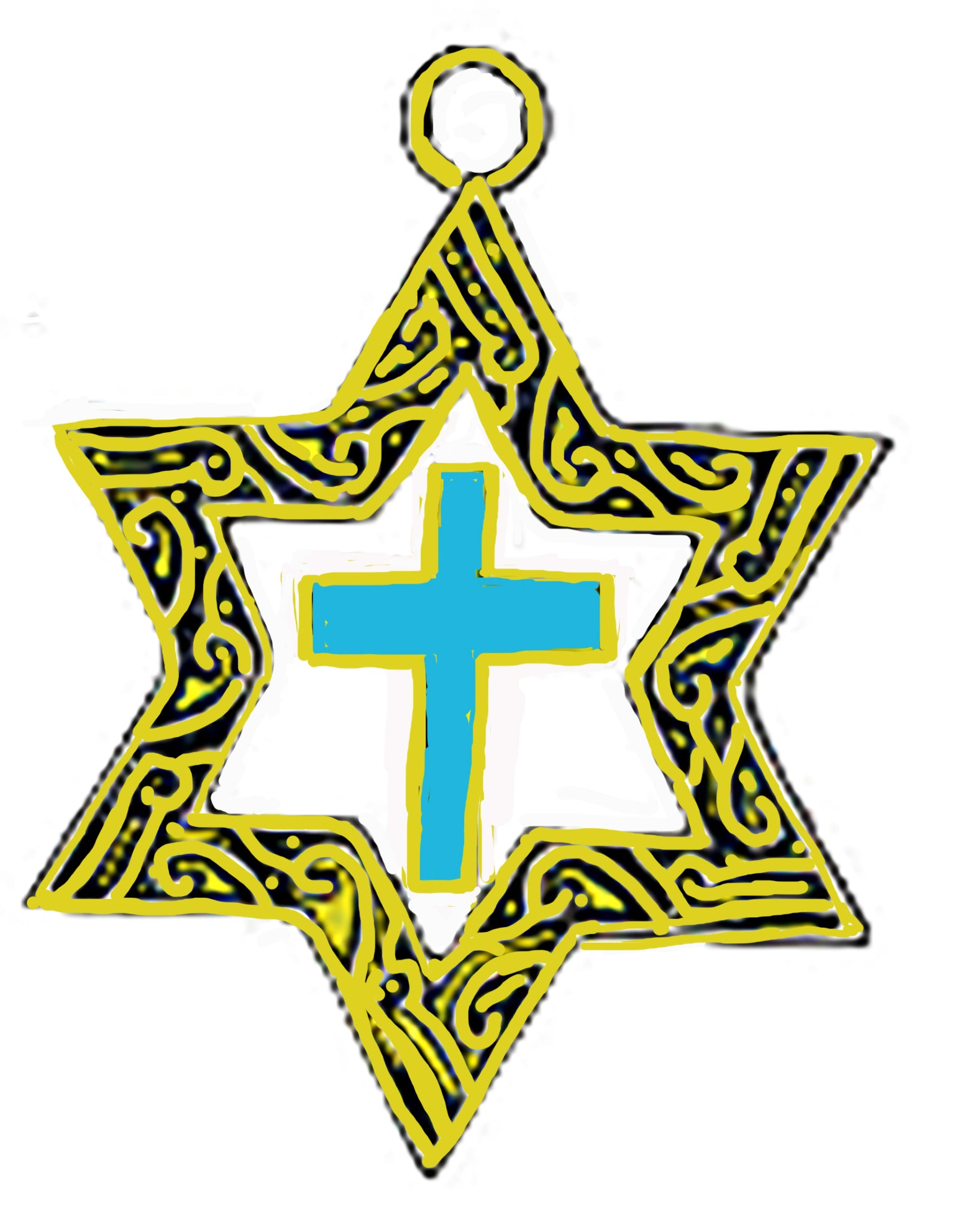 Messianic Antique 14KT Goldtone Star Of David Charm With A Turquoise Cross In The Center, What A Wonderful Gift For Yourself Or Someone Special, Comes With Jump Ring Attached. Hypoallergenic=Safe, No Nickel, Lead Or Cadmium In The Metal.