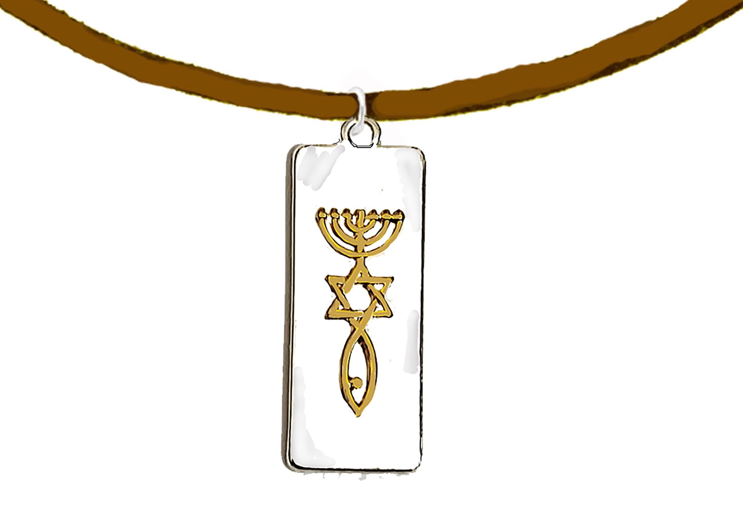 Messianic Christian 14KT Gold Tone Raised Seal Of Jerusalem On A  Silver Tone Plaque On A Genuine Brown Suede Necklace, Hypoallergenic - Safe, No Nickel, Lead, Or Cadmium In The Metal. ©2023