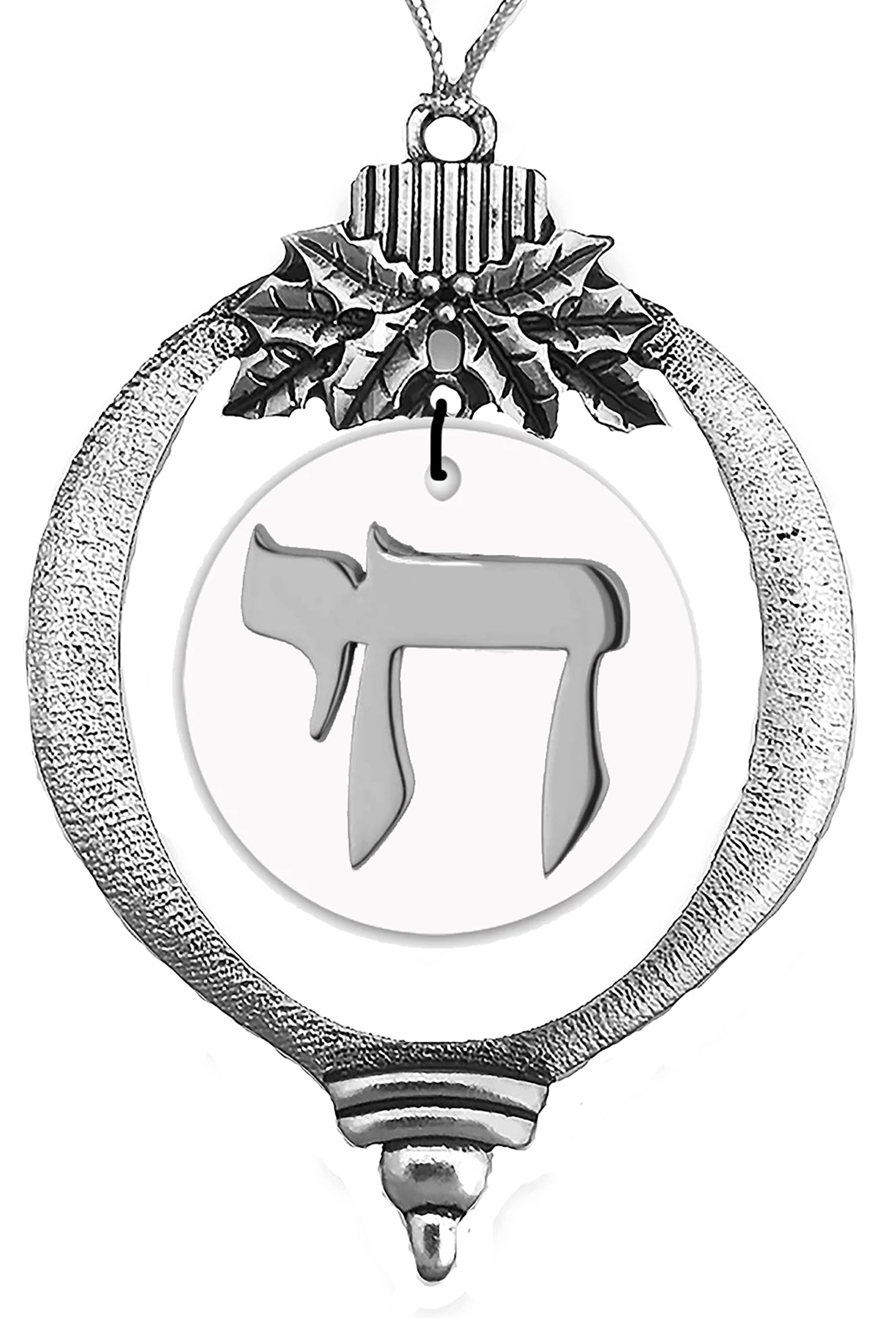 Chai Is One Of The Most Recognized Symbols Of Judaism. It Means “Life”. Hanukkah Silvertone Tree Ornament, On A Stainless Steel Disc, Ornament Is 3 " By 2" Wide. Comes With Silver String Attachment For Easy Hanging. Handmade In The USA By Veterans.©2025