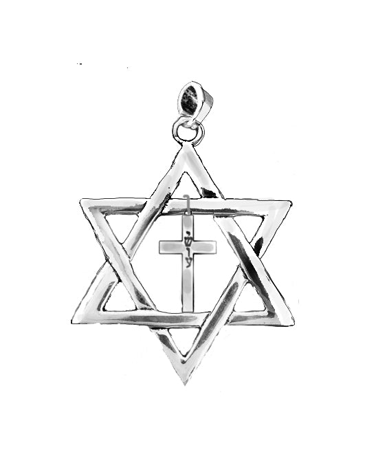 Large Christmas Tree, Hanukkah Bush Polished Silvertone Star Of David With Yeshua Cross Ornament With Hanger Attached.. 3 3/4 Inches High X 2 1/2 Inches. What A Great Gift For Yourself Or Someone Special. Hand Made In The USA By Veterans,©2025 
