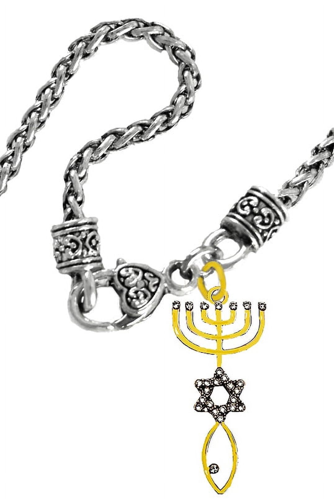 Messianic, Yeshua, Christian Silvertone Antique Wheat Chain Necklace, 14KT Goldtone Austrian Cut Crystal Seal Of Jerusalem. Small Charm 1 3/8ths Inches High. No Nickel, lead, Or Cadmium In The Metal. Great Gift For Friends Or Family ©2024