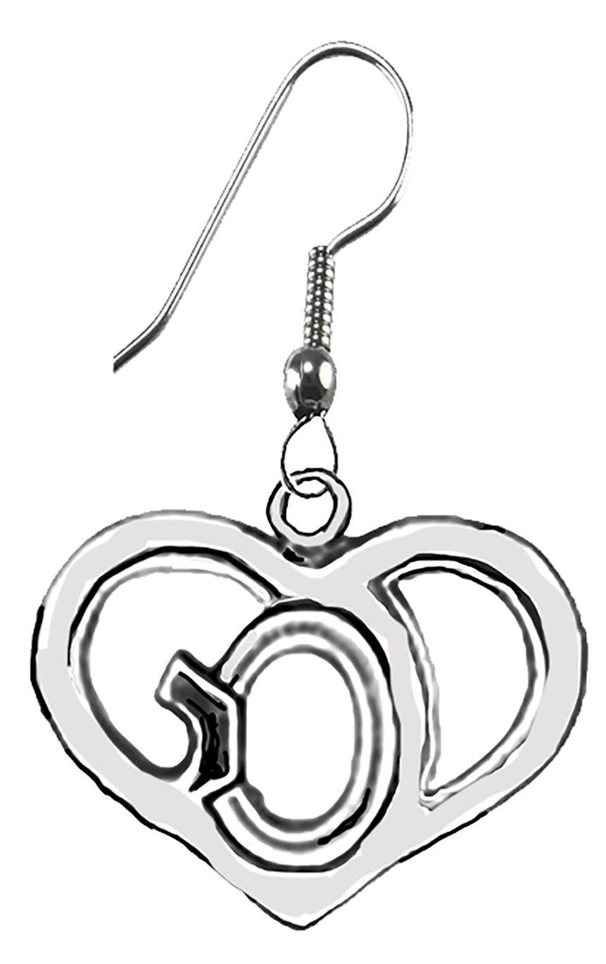 "GOD In Your Heart", A Silvertone Heart On A Fishhook Wire Is 5/8ths Inches High. What A Great Gift For Yourself Or Someone Special! Hypoallergenic-Safe, No Nickel, Lead, Or Cadmium In The Metal. A Veteran Owned Company, Made In The USA By Veterans.