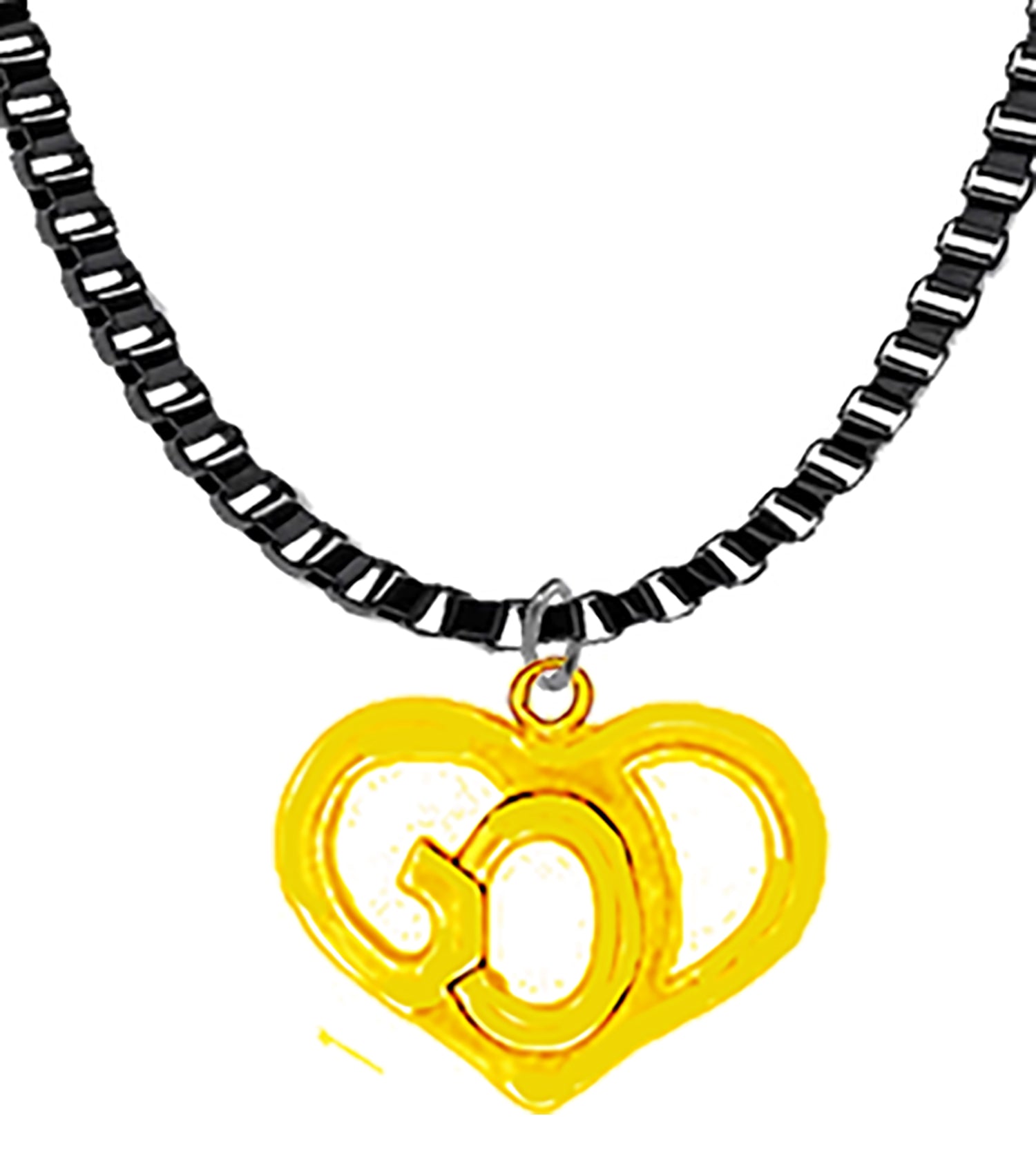 GOD In A 14KT Goldtone Heart On A 18 To 21 Inch Adjustable Anodized Black Box Chain Necklace. What A Great Gift For Yourself Or Someone Special! Hypoallergenic-Safe, No Nickel, Lead, Or Cadmium In The Metal. Veteran Owned Company
