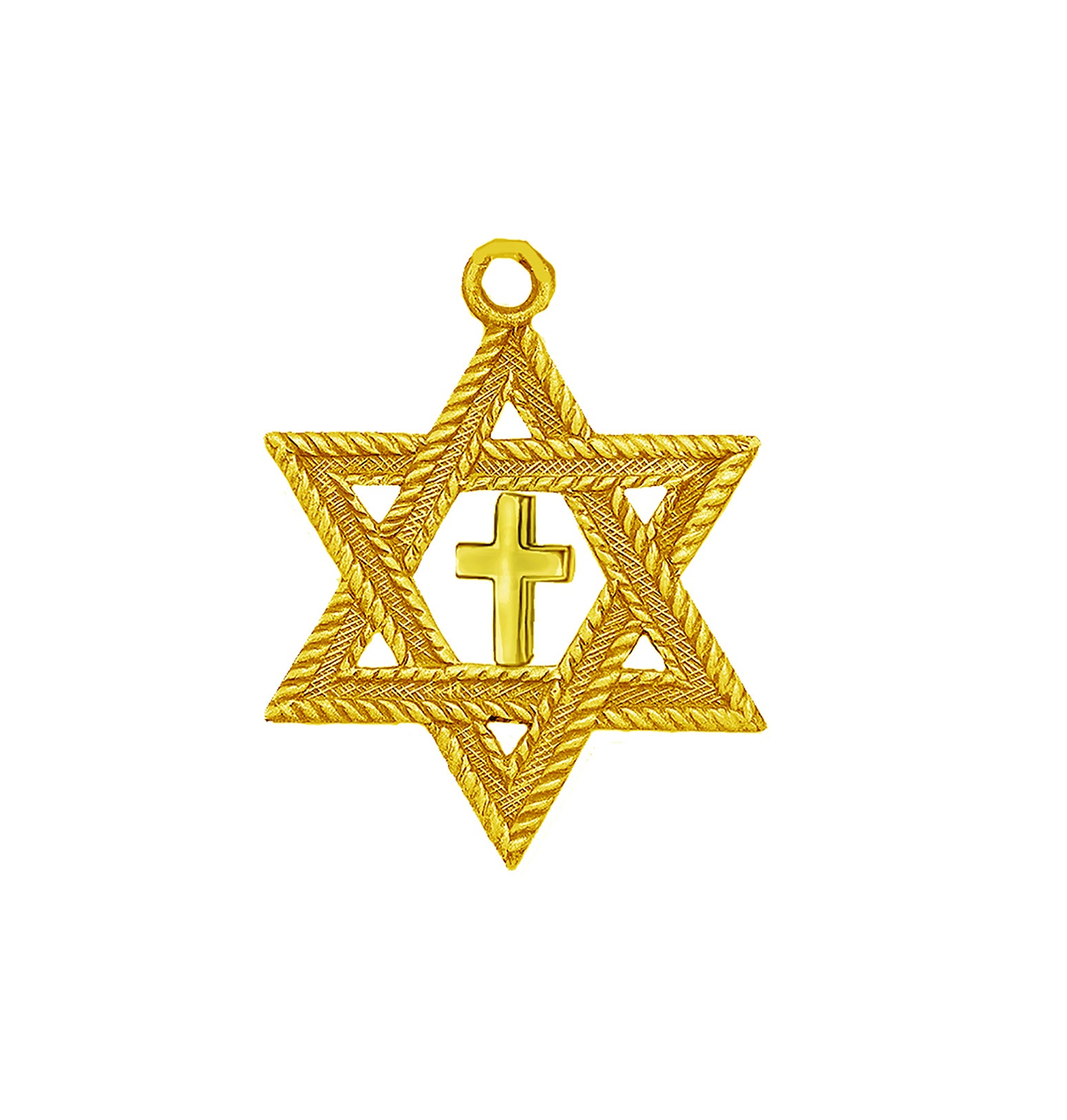 Messianic Antique 14KT Goldtone, Star Of David With Gold Cross. Hypoallergenic-Safe, No Nickel, Lead, Or Cadmium In The Metal. Comes With Jump Ring Attached. Charm Size 7/8 X 7/8 Inch.