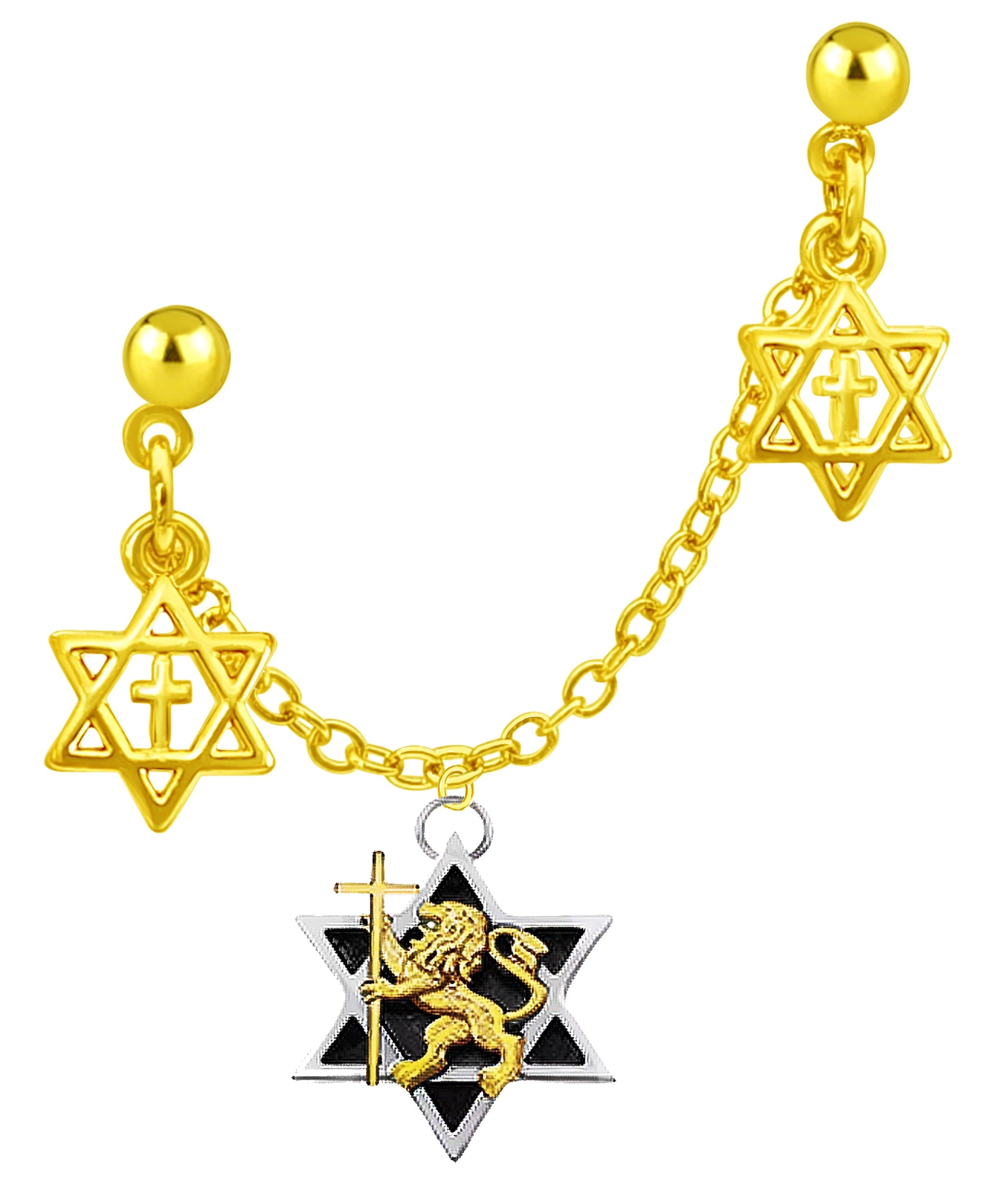 Messianic,Lion Of Judah Holding Goldtone Cross In Silvertone Star Of David,Double Post Earring,Stars,Cross,What A Wonderful Gift For Yourself,Or Someone Special,Buy One For One Ear,Buy 2 For Both Ears ©2024