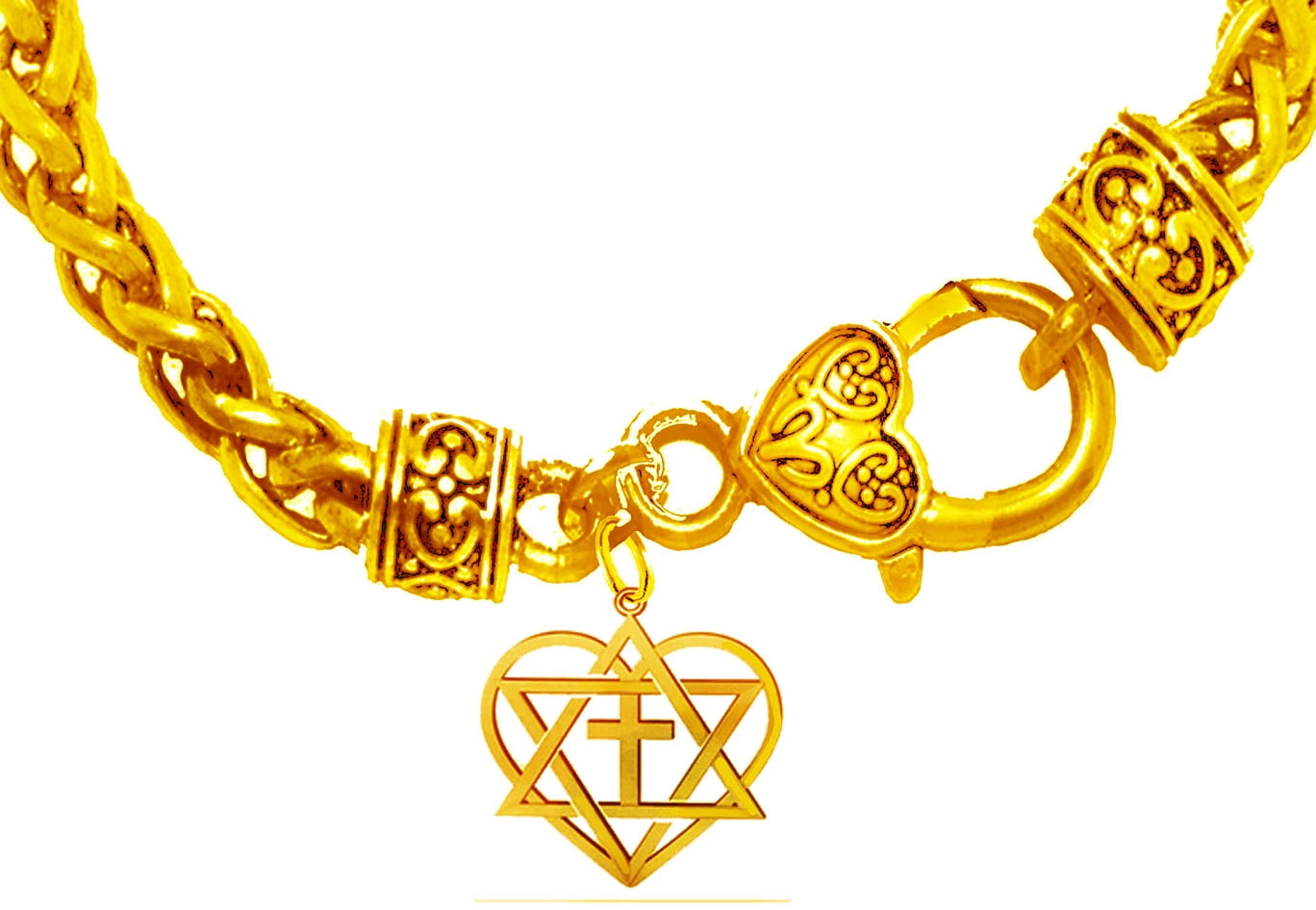 Messianic, 14KT Goldtone Yeshua (Jesus) Is In My Heart Charm On A 14KT Goldtone Wheat Chain Bracelet. what A Wonderful gift For Yourself Or Someone Special. Hypoallergenic-Safe, No Nickel, Or Lead