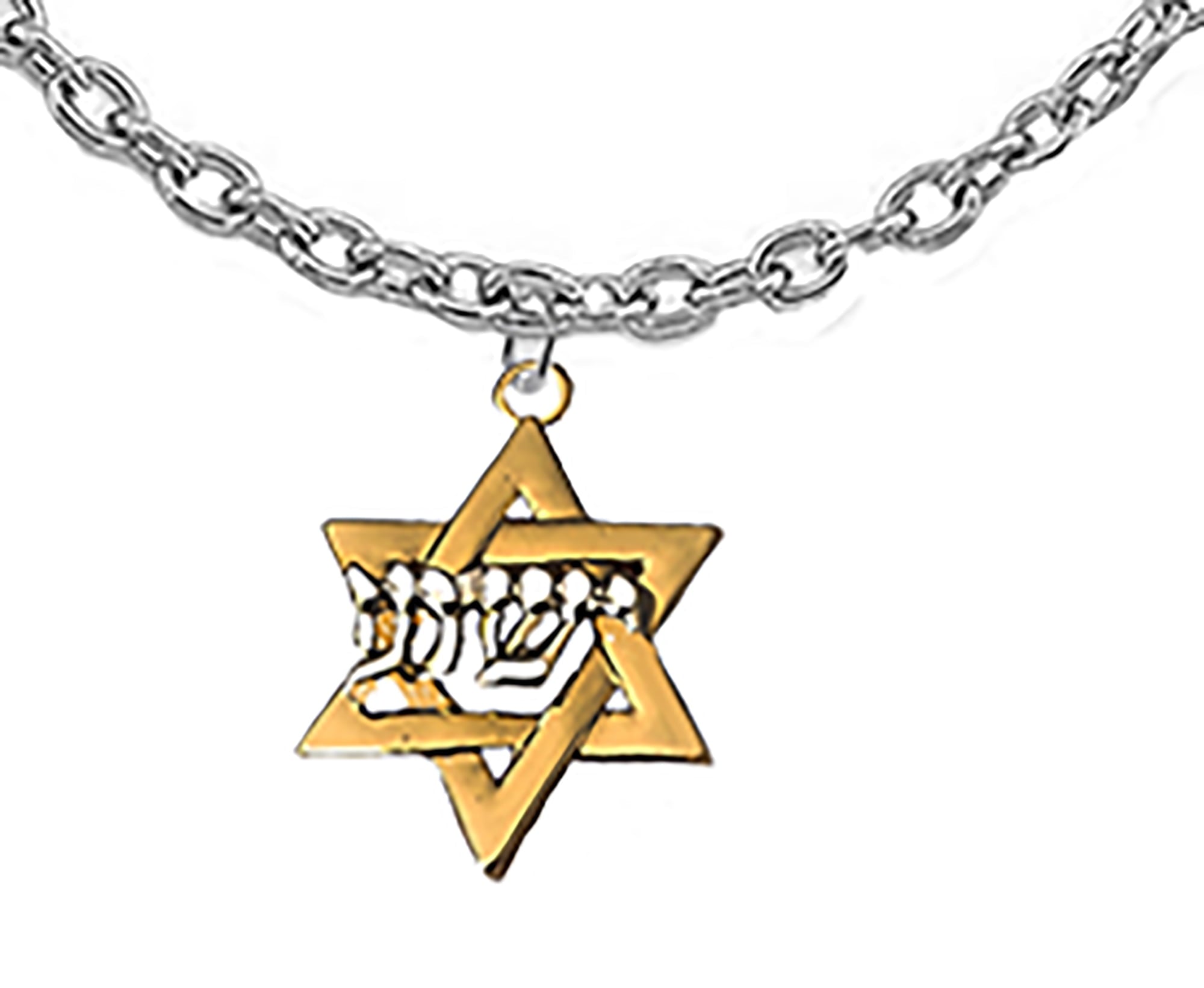 Messianic Yeshua 14KT Finish Star Of David, Silvertone Yeshua On A Silvertone Finish Cable Chain Adjustable Necklace, Hypoallergenic-Safe, No Nickel, Lead, Or Cadmium In The Metal. ©2023