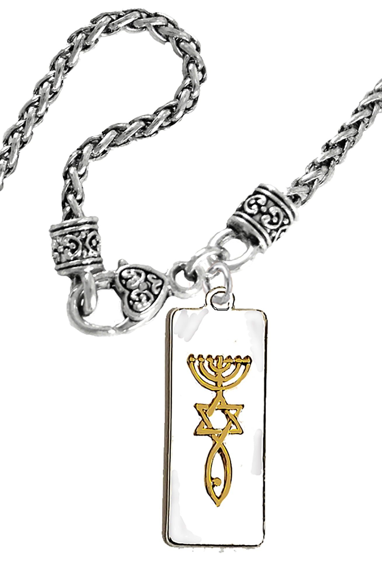 Messianic Christian 14KT Gold  Tone Raised Seal Of Jerusalem On A  Silver Tone Plaque On A Antique Wheat Chain Bracelet,Hypoallergenic-Safe, No Nickel, Lead, Or Cadmium ©2023