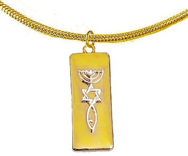 Messianic Raised Silver Seal Of Jerusalem On A 14KT Gold Placque Suspended On A Ajustable Silver Tone Chain Nk, More Beautiful In Person, Hypoallergenic-Safe, No Nickel, Lead, Or Cadmium In The Metal