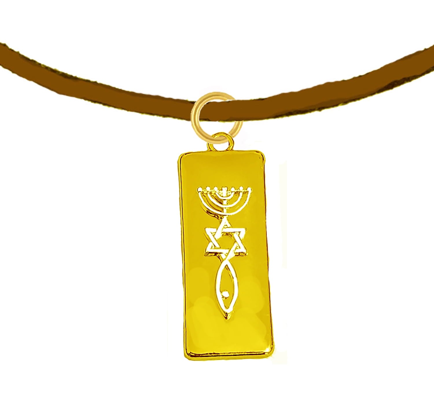 Messianic Christian 14KT Silver Tone Raised Seal Of Jerusalem On A  14KT Gold Tone Plaque, On Genuine Brown Suede Necklace, Hypoallergenic - Safe, No Nickel, Lead, Or Cadmium ©2023