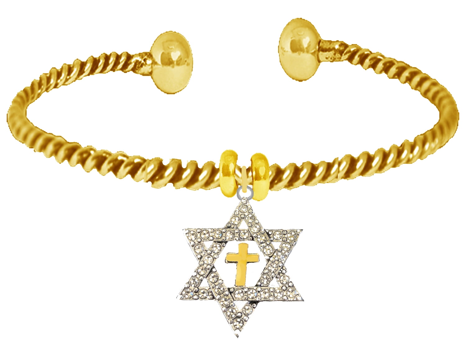 Messianic Christian Crystal Star Of David,With 14KT Gold Cross Finish On A Twisted Bracelet.If you do not believe that this jewelry is beautiful when you receive it, simply return it for a full refund