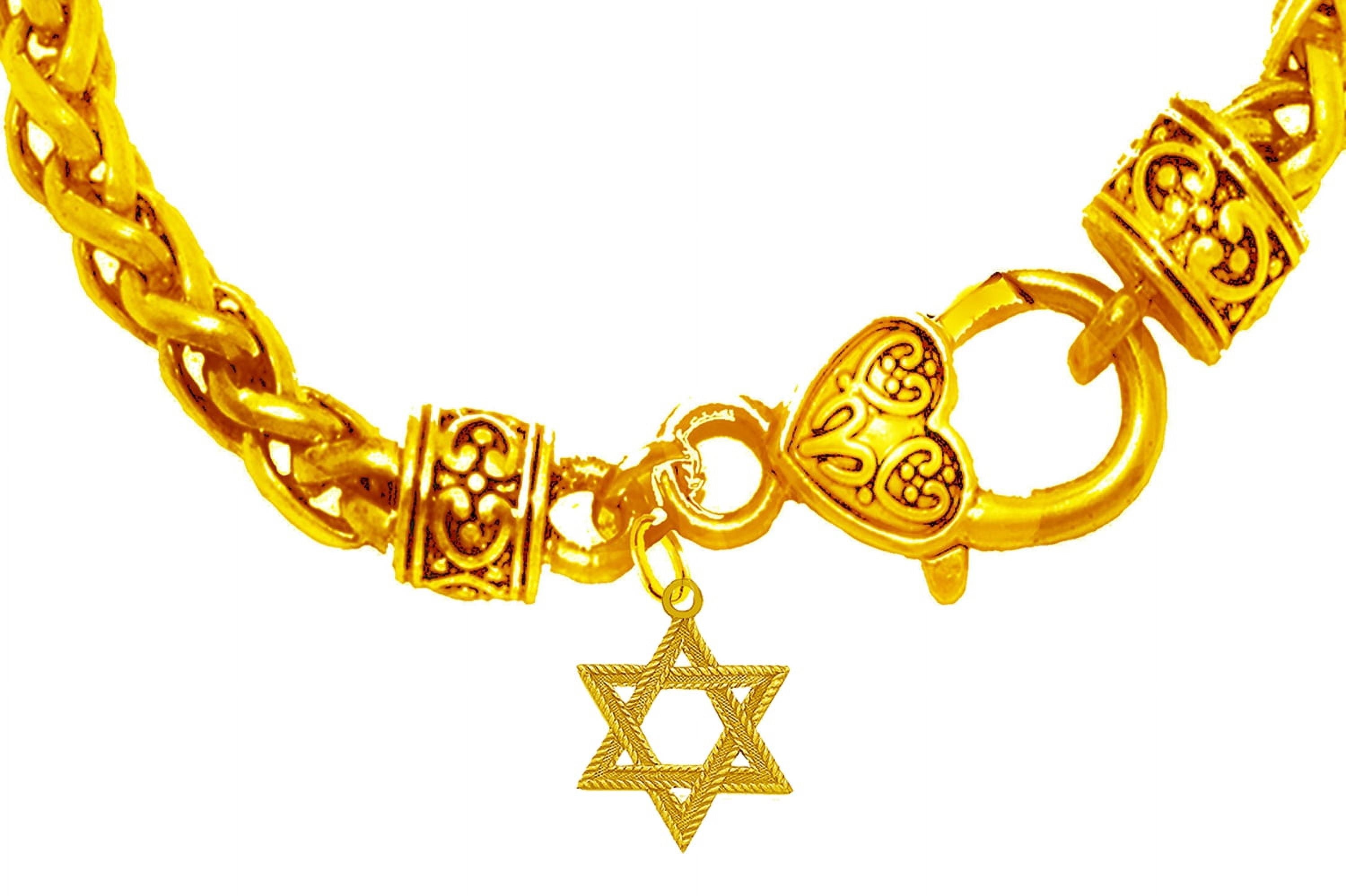 Jewish Jewelry, Antique 14KT Goldtone Star Of David On A 14KT Goldtone Sculptured Antique Wheat Chain Bracelet, What A Wonderful Gift For Yourself Or Someone Special.A Great Bar Mitzvah Or Bas Mitzvah