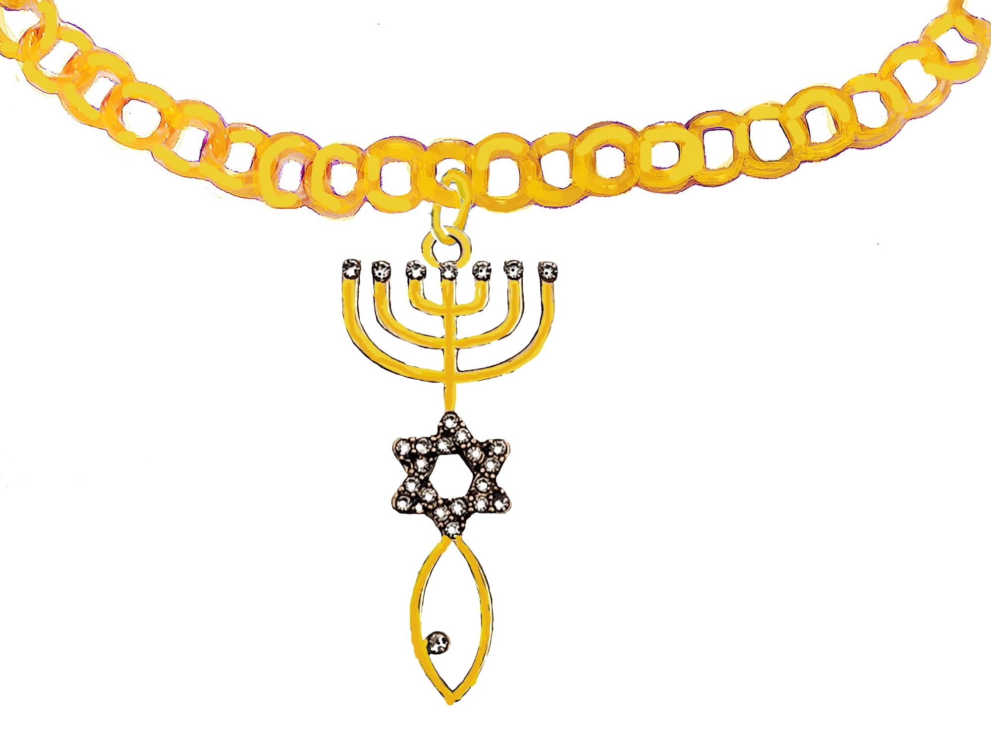 Messianic, Yeshua, Christian Adjustable Rolo Chain Bracelet, It Will Fit Everyone. Attached A Beautiful 14KT Goldtone Seal  Of Jerusalem Covered With Austrian Cut Crystal. Hypoallergenic-Safe ©2024