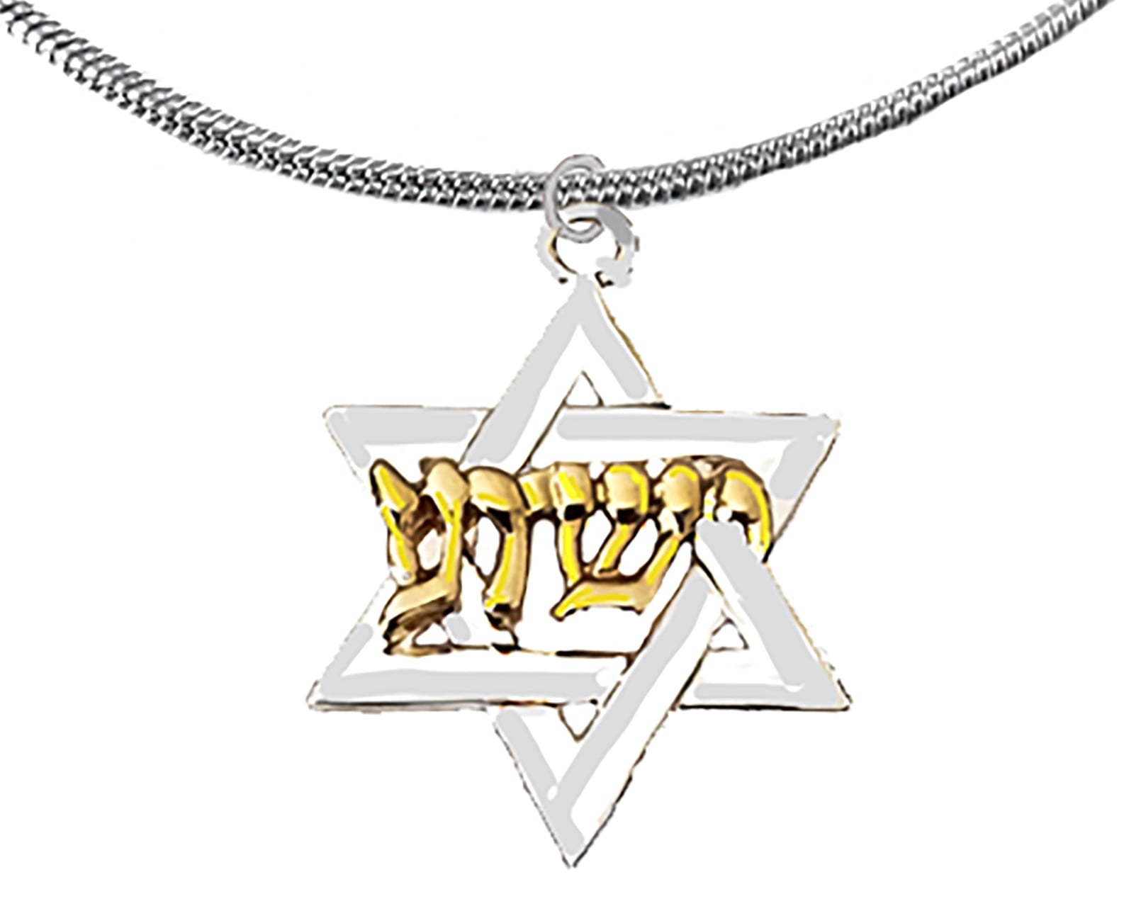 Messianic Yeshua Silvertone Star Of David, Raised Sculpted 14KT Gold Finish Yeshua On A Adjustable Snake Chain Necklace, Hypoallergenic-Safe, No Nickel, Lead, Or Cadmium In The Metal ©2023