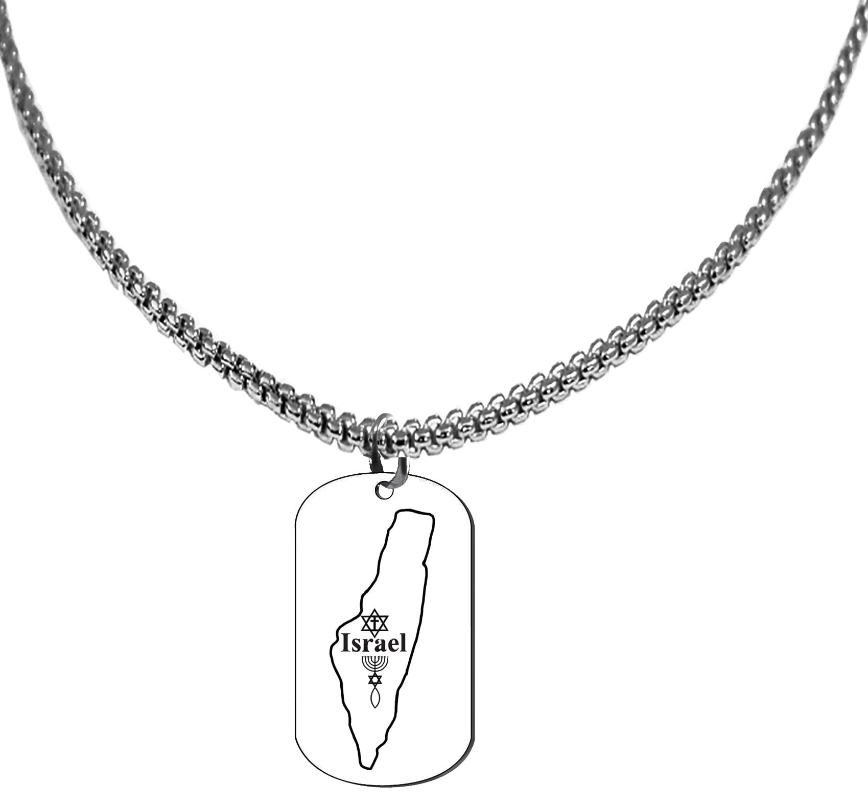 Messianic Yeshua, Silvertone Israel Dog Tag On A Adjustable Silvertone Box Chain 18 To 21 Inch Necklace. What A Wonderful Gift For Yourself, Or Someone Special. Hypoallergenic-Safe ©2024