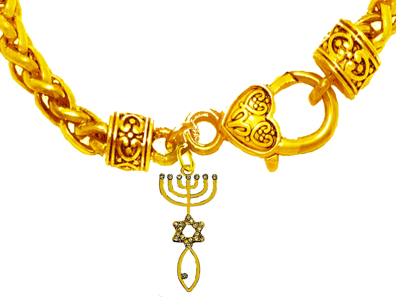 Messianic, Yeshua, Seal Of Jerusalem Covered In Austrian Cut Crystal 14KTGoldtone Finish On A Wheat Chain Bracelet. What A Wonderful Gift For Yourself, Or Someone Special.Hyperallergenic-Safe ©2024