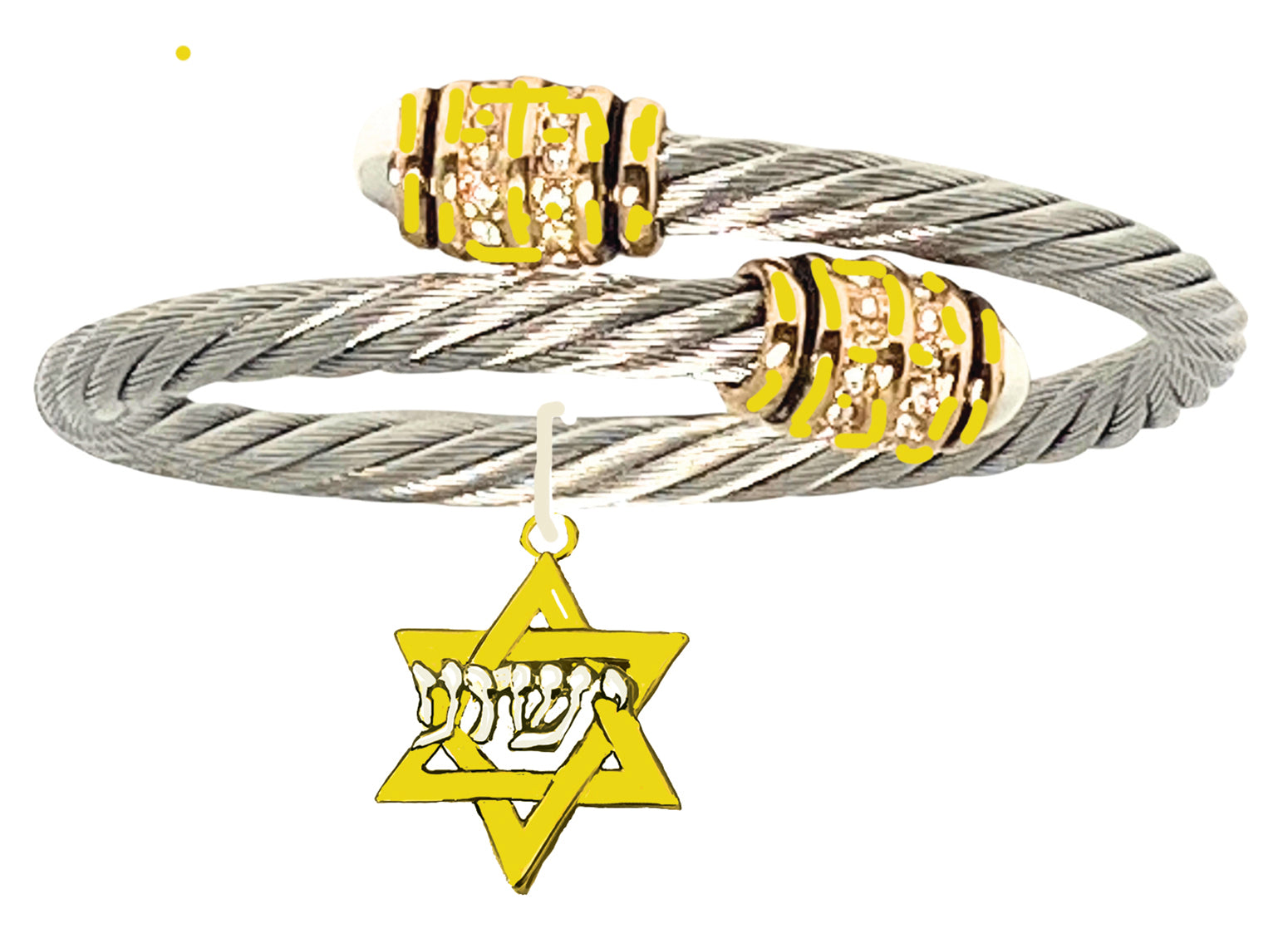 Messianic 14KT Goldtone Star Of David With Yeshua (Jesus) In Hebrew On A 14KT Goldtone Open Sillvertone Wire Bracelet That Will Fit Anyone 5 "To 9" Wrist.What A Wonderful Gift For Yourself,Or Someone Special.Gift Ready Comes In A Small Black Velvet Bag