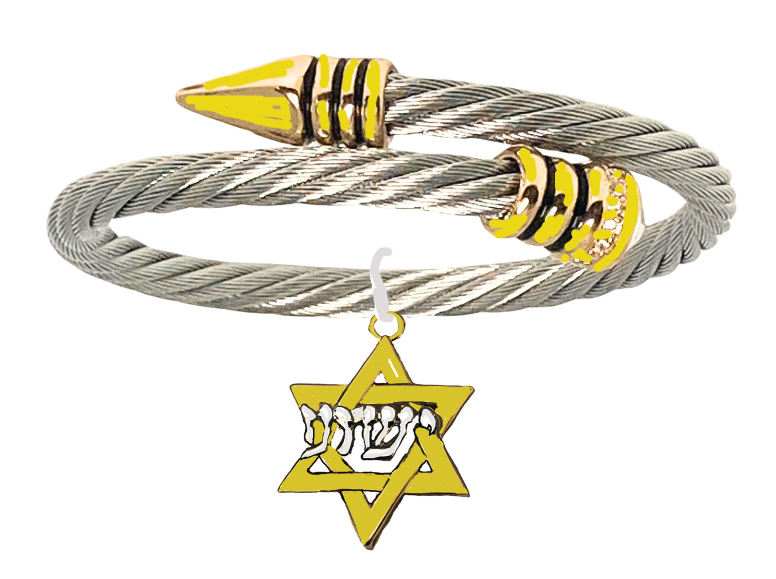 Messianic 14KT Goldtone Star Of David With Yeshua (Jesus) In Hebrew On A 14KT Goldtone Open Sillvertone Wire Bracelet That Will Fit Anyone 5 "To 9" Wrist.What A Wonderful Gift For Yourself,Or Someone Special.Gift Ready Comes In A Small Black Velvet Bag