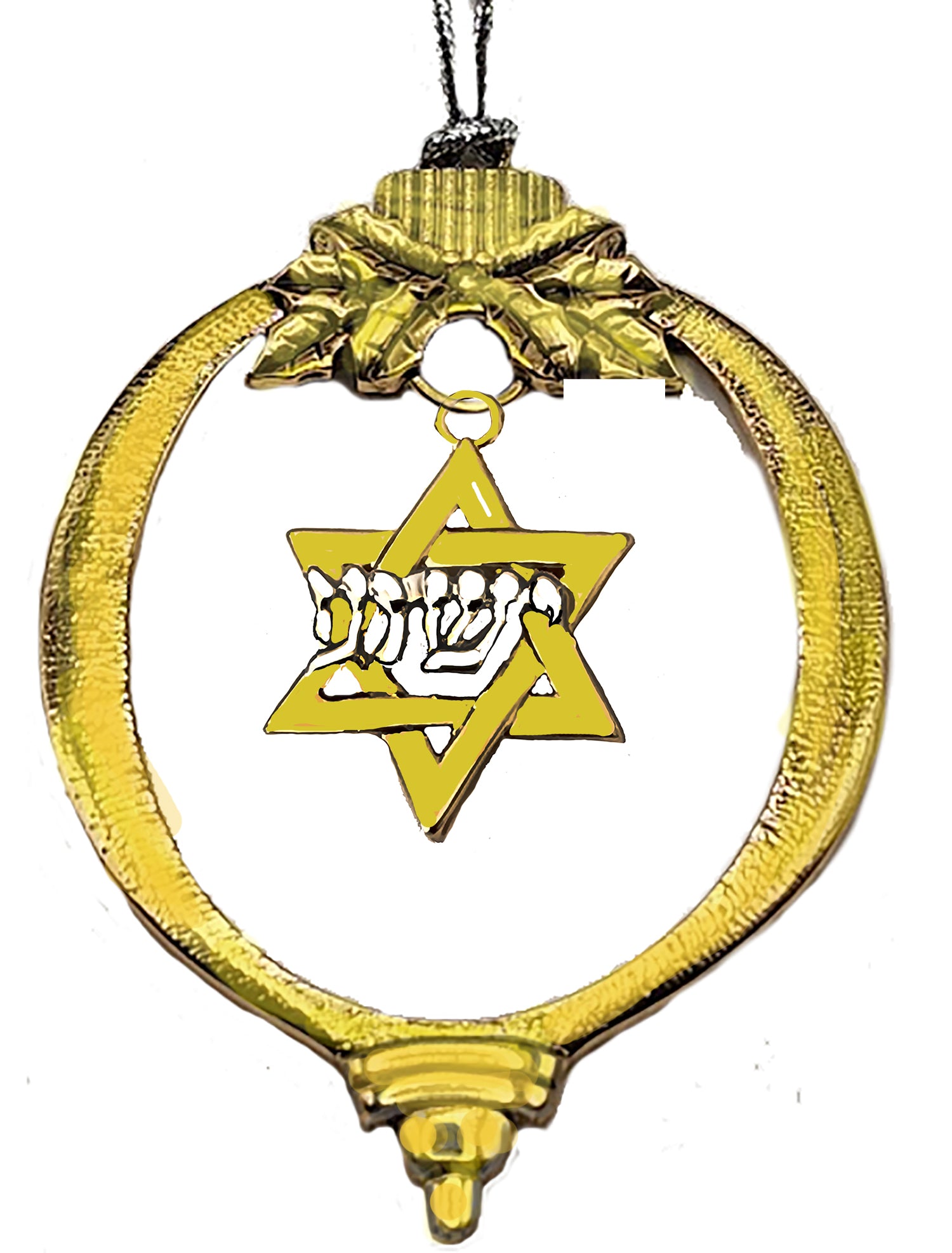 Messianic, Yeshua Christmas 14KT Goldtone Ornament With A 14 KT Goldtone Star Of David, With Silvertone Yeshua In Hebrew On The Star Of David, With Tree Attachment For Hanging.What A Great Gift For Yourself Or Someone Special! ©2023
